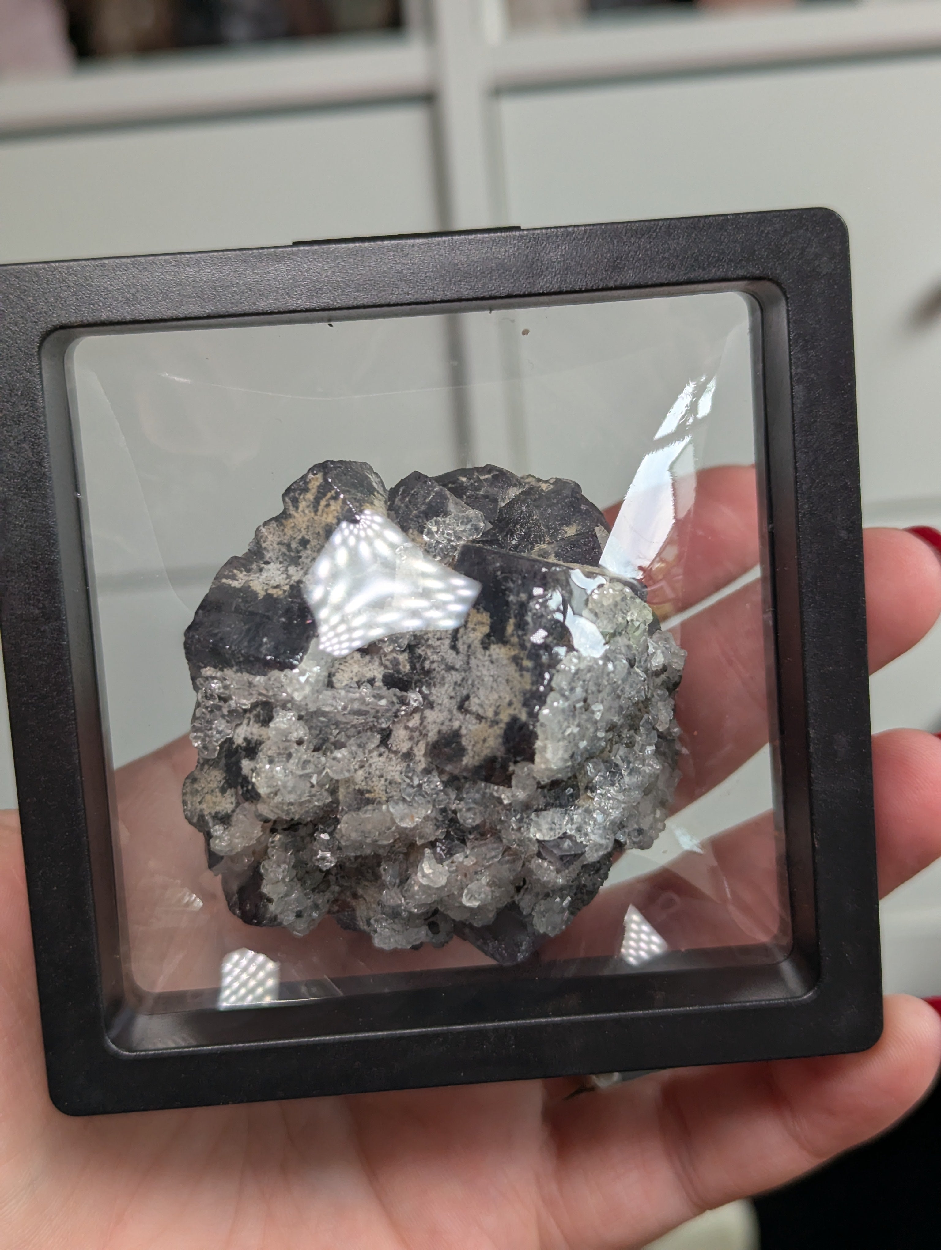 Rare cube flourite with Quartz crystal specimen- in case