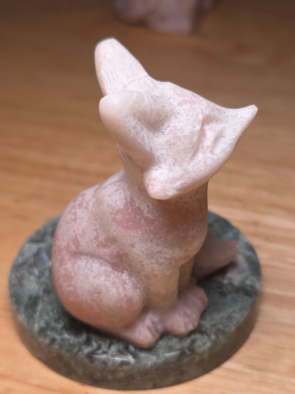 Pink opal crystal fox carving