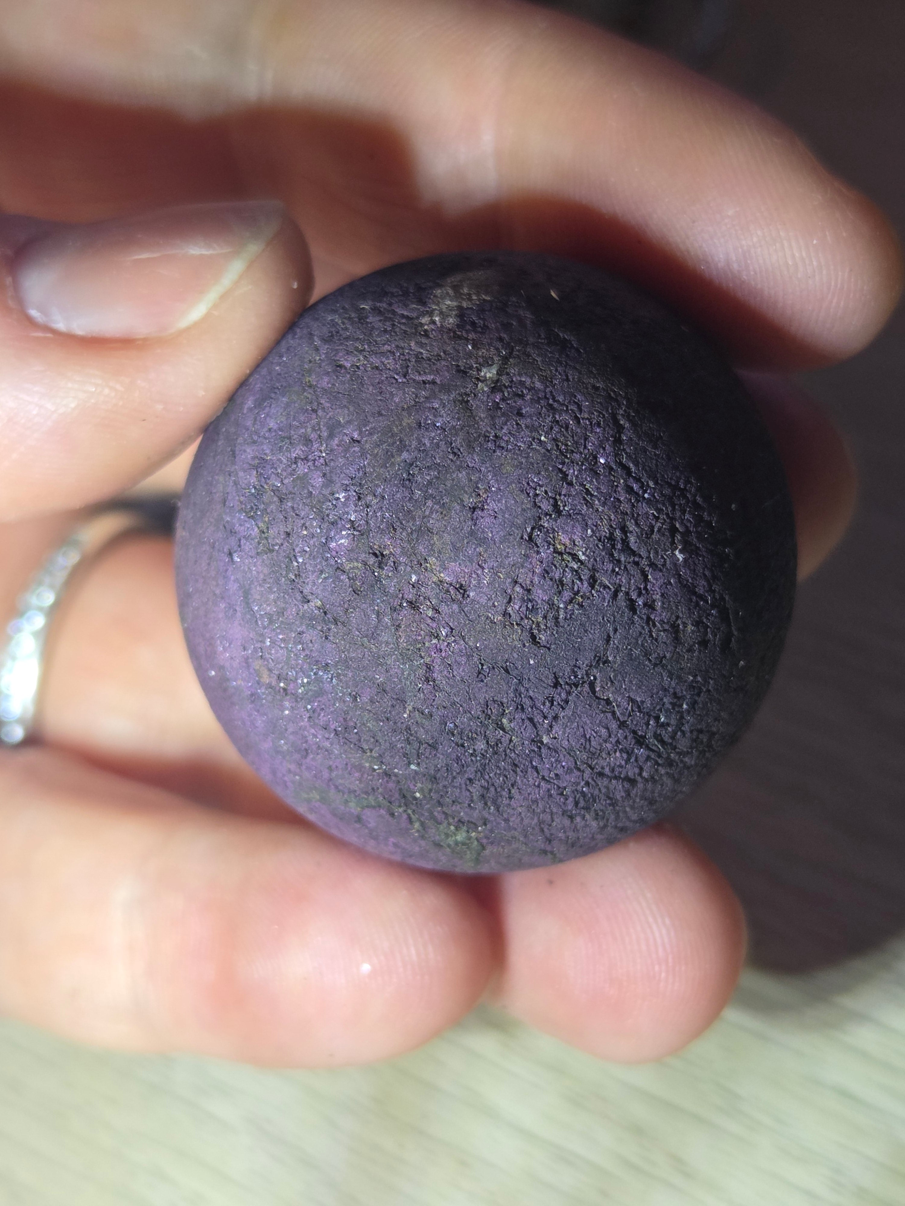 Purperite crystal sphere carving with stand