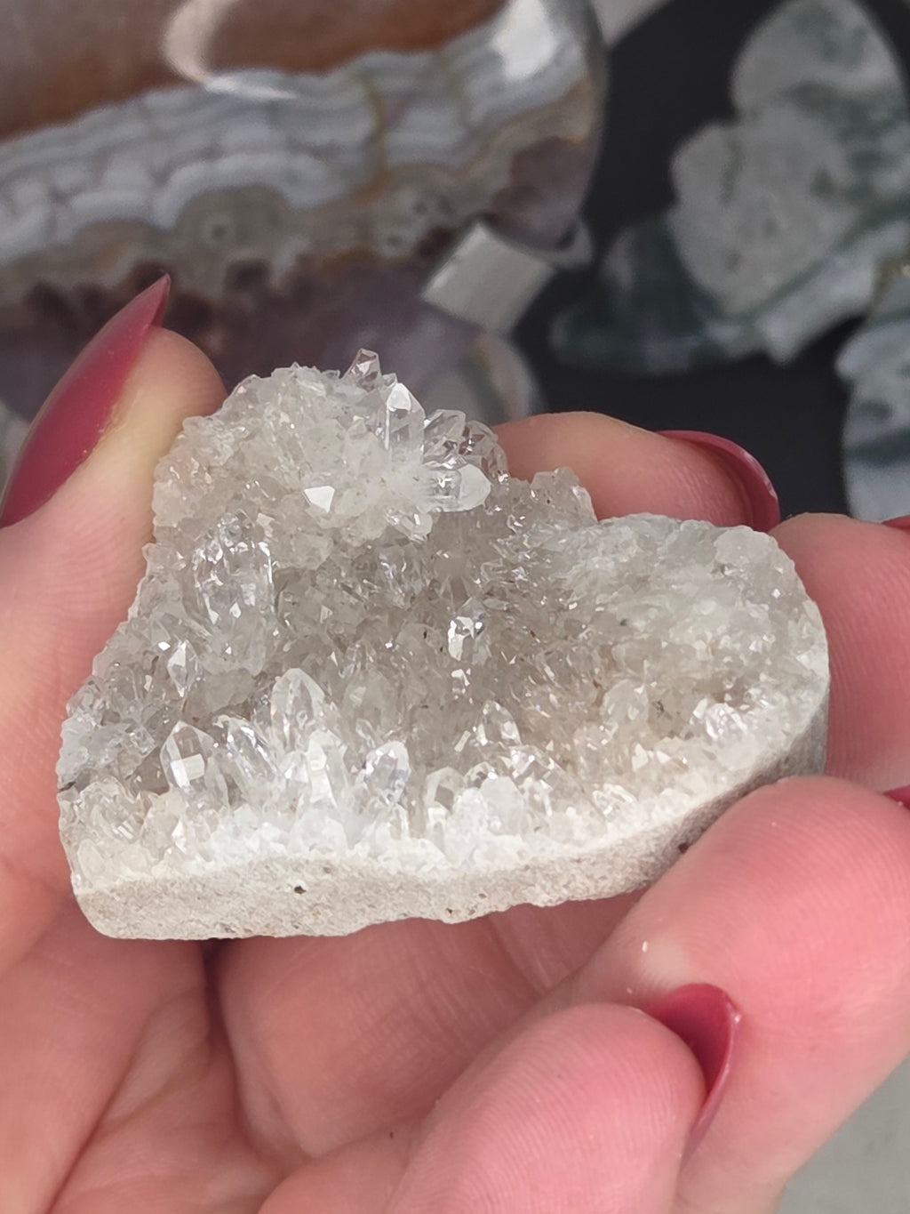 Beautiful  clear quartz needle cluster heart carving