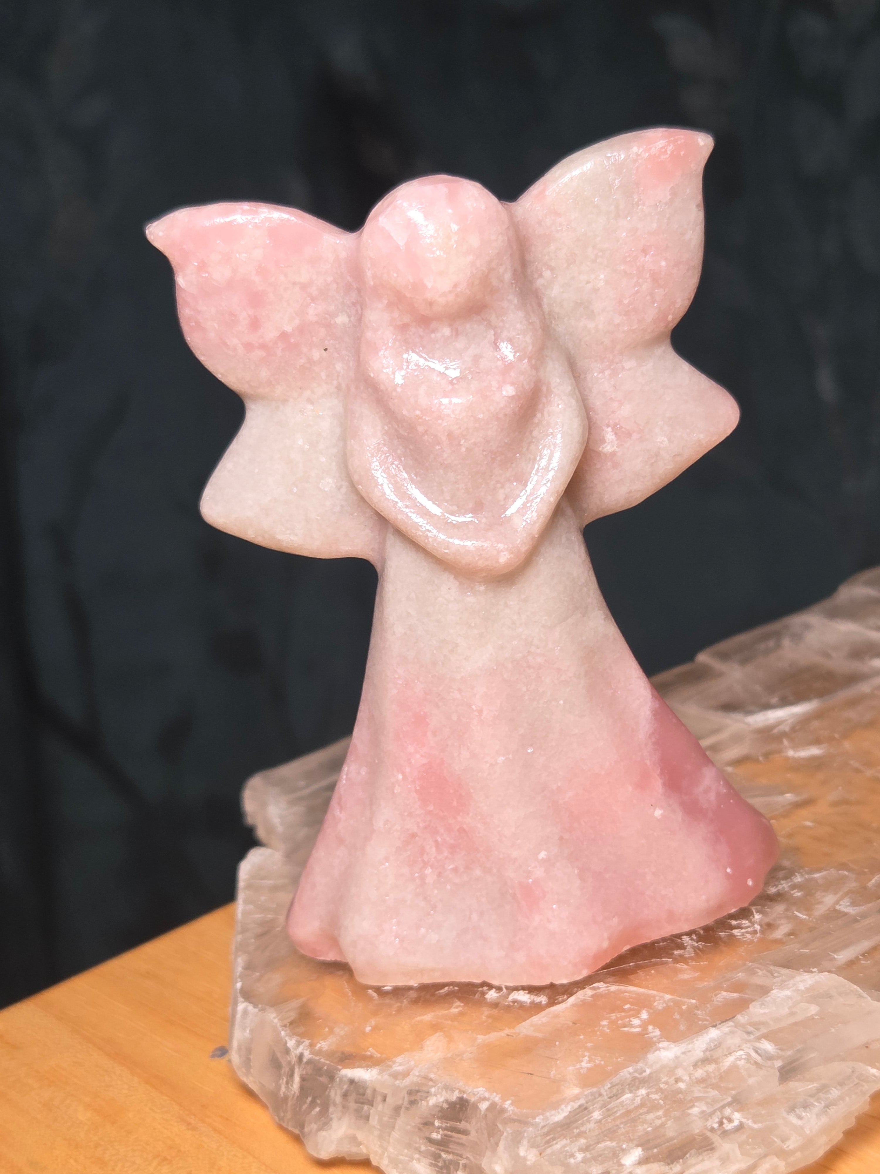 Pink opal crystal angel fairy carving