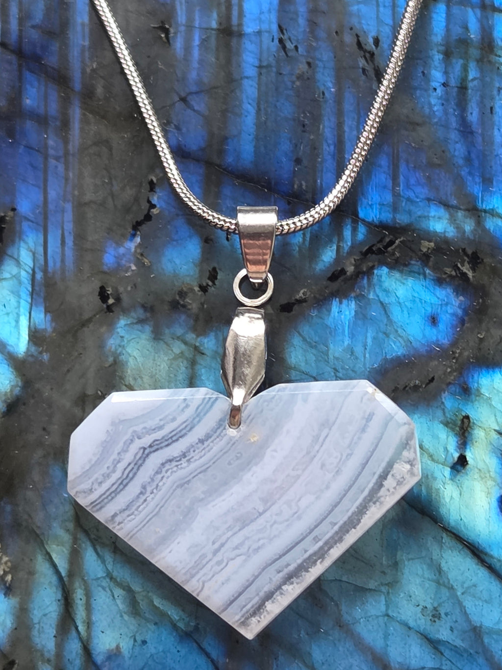 Blue lace  agate crystal handmade  necklace