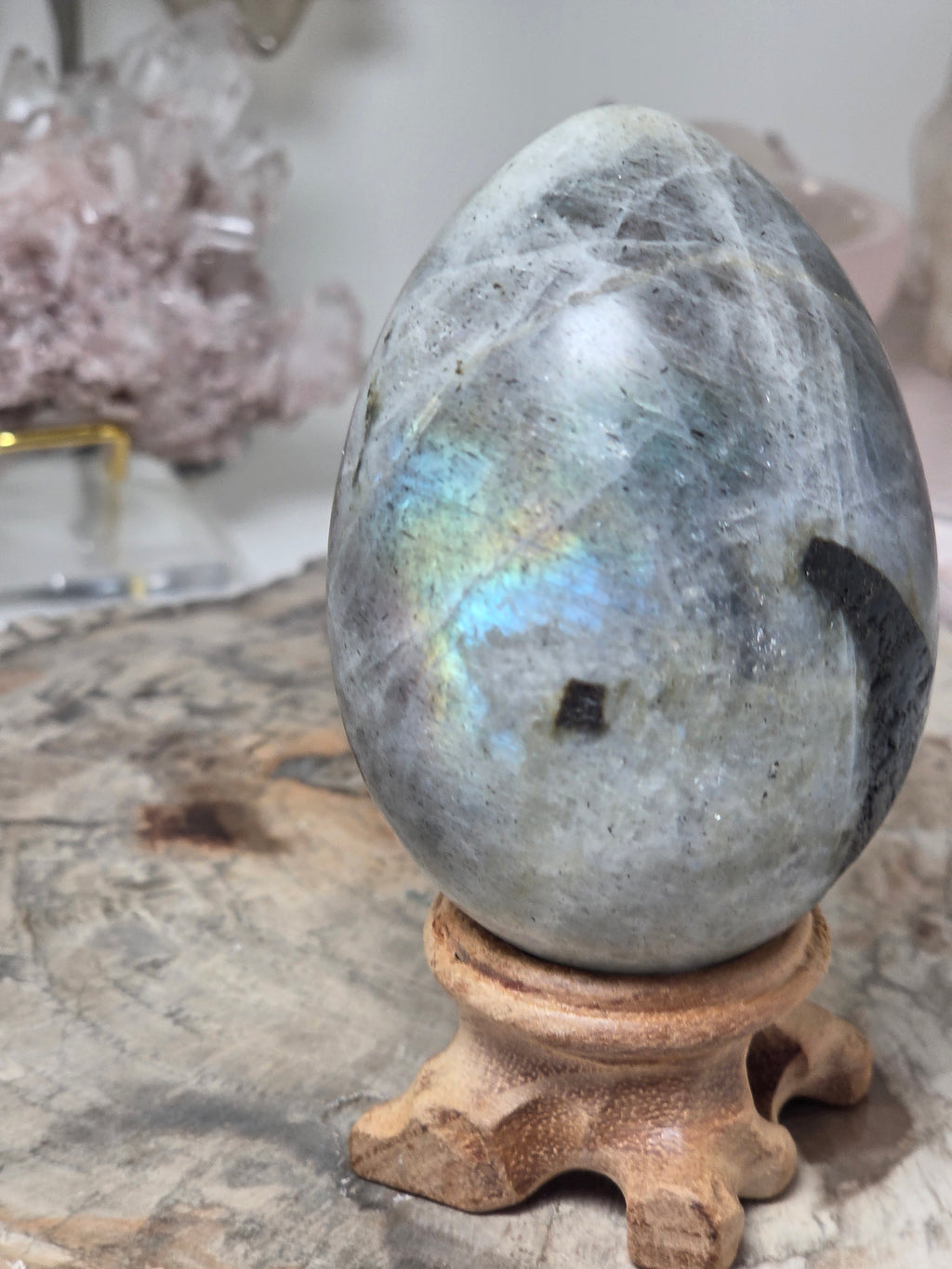 Labidorite crystal Egg carving