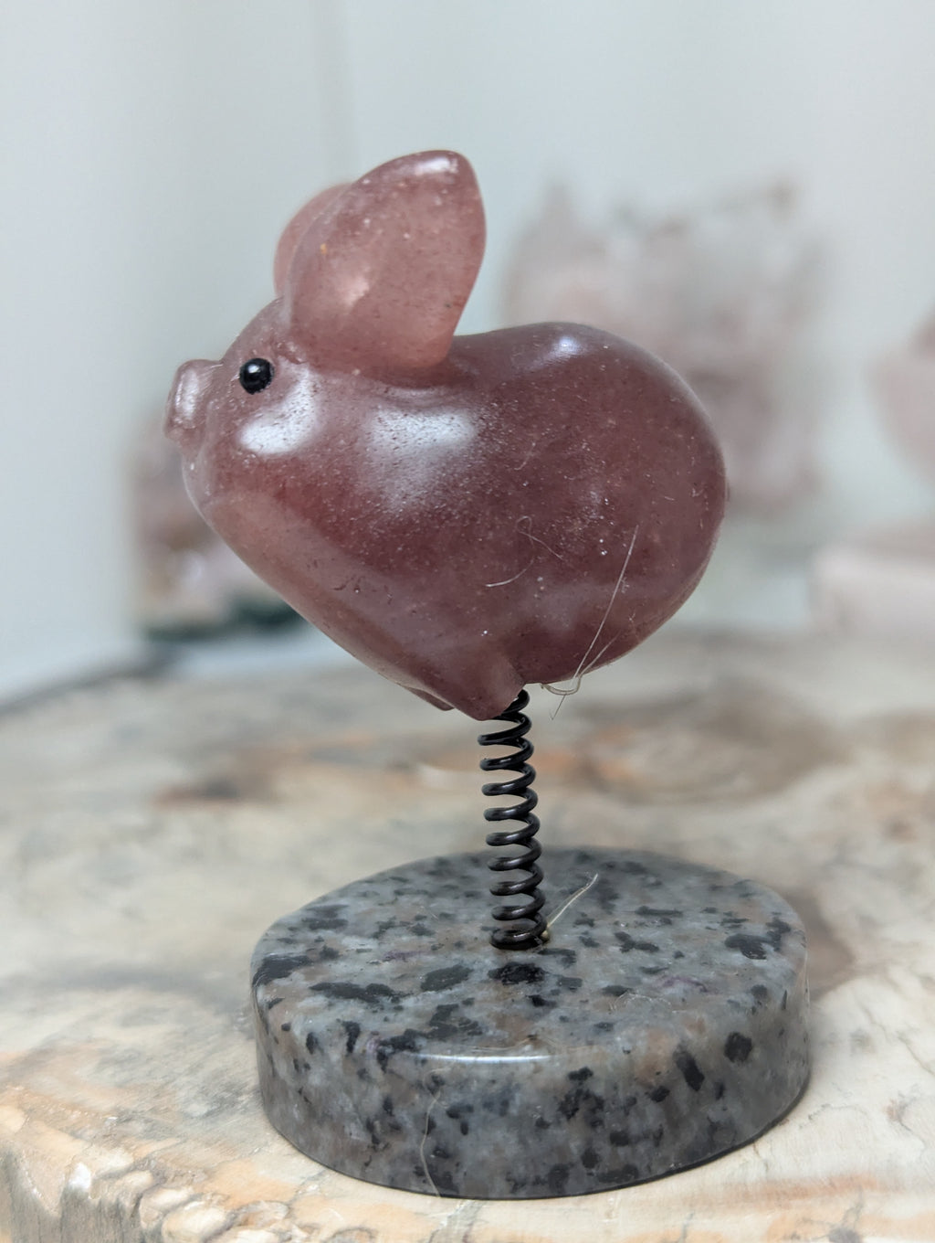 Strawberry quartz crystal flying  pig