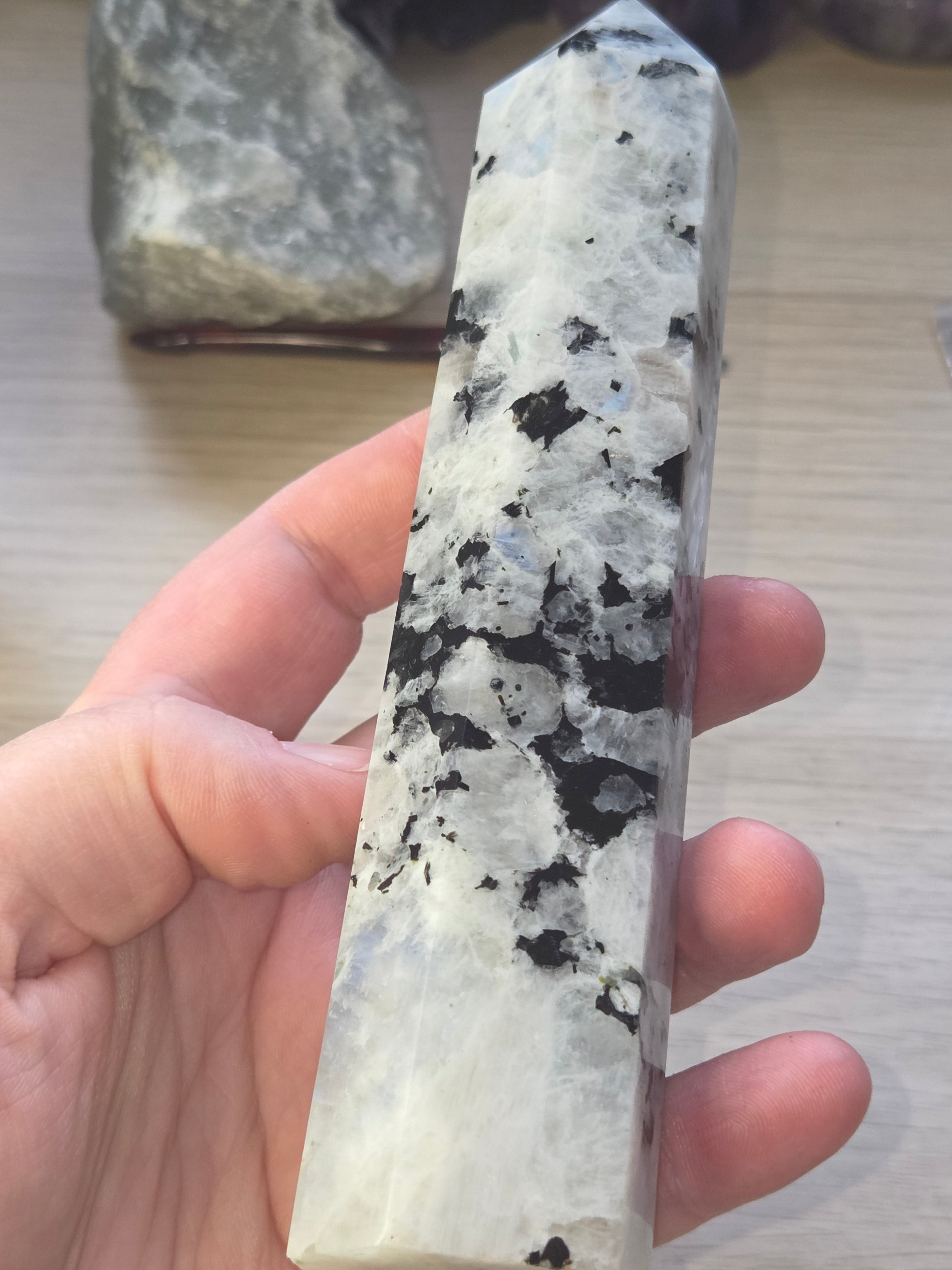 Rainbow moonstone crystal tower carving