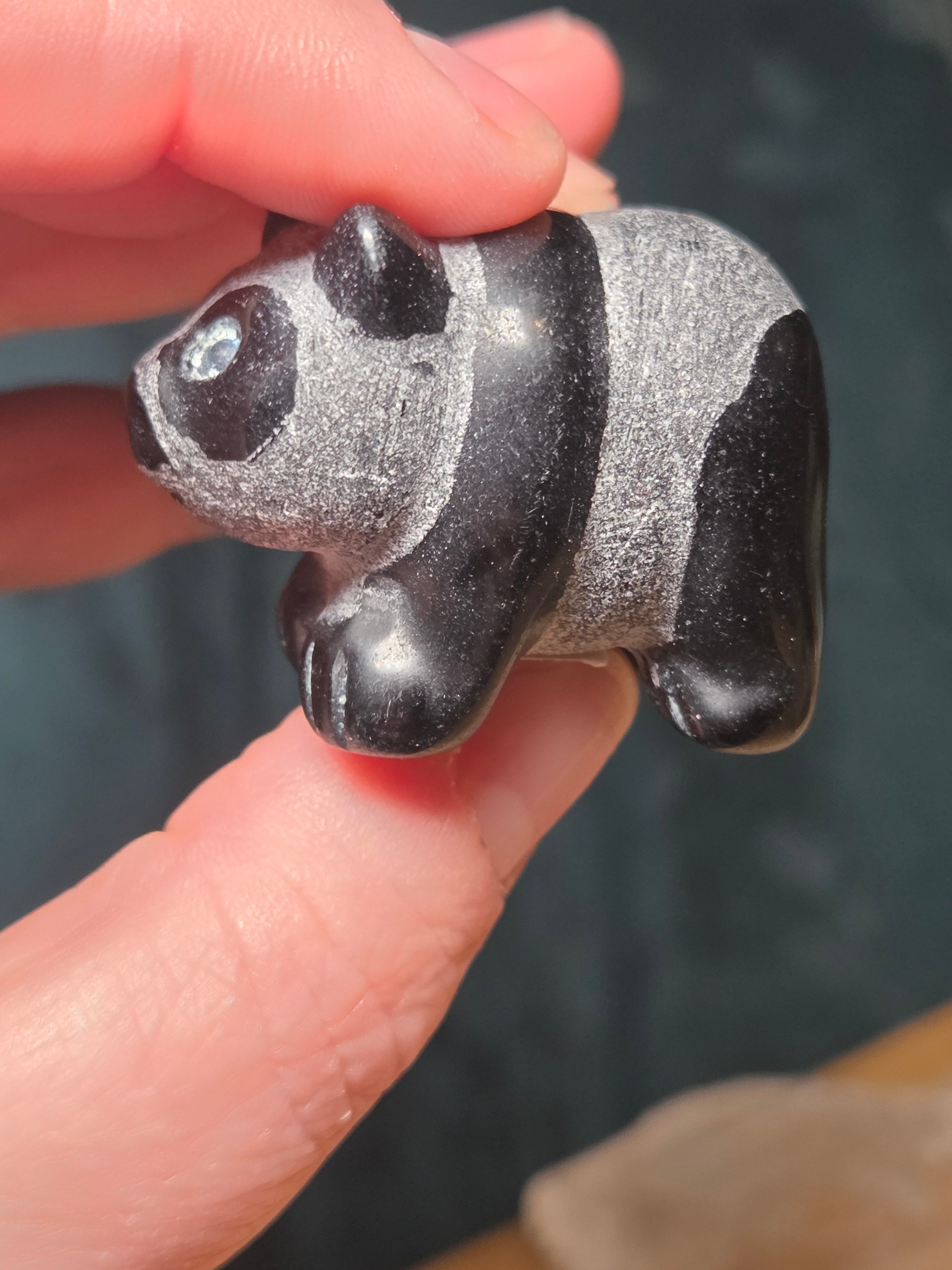 Black obsidian crystal panda carving