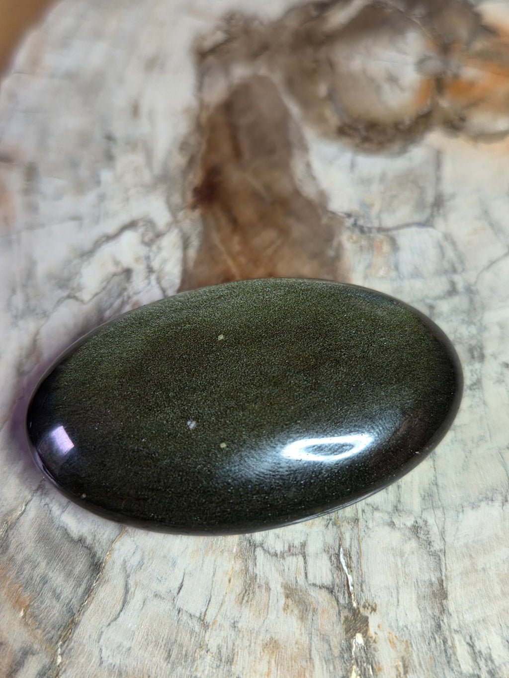 Golden sheen obsidian crystal palm stone