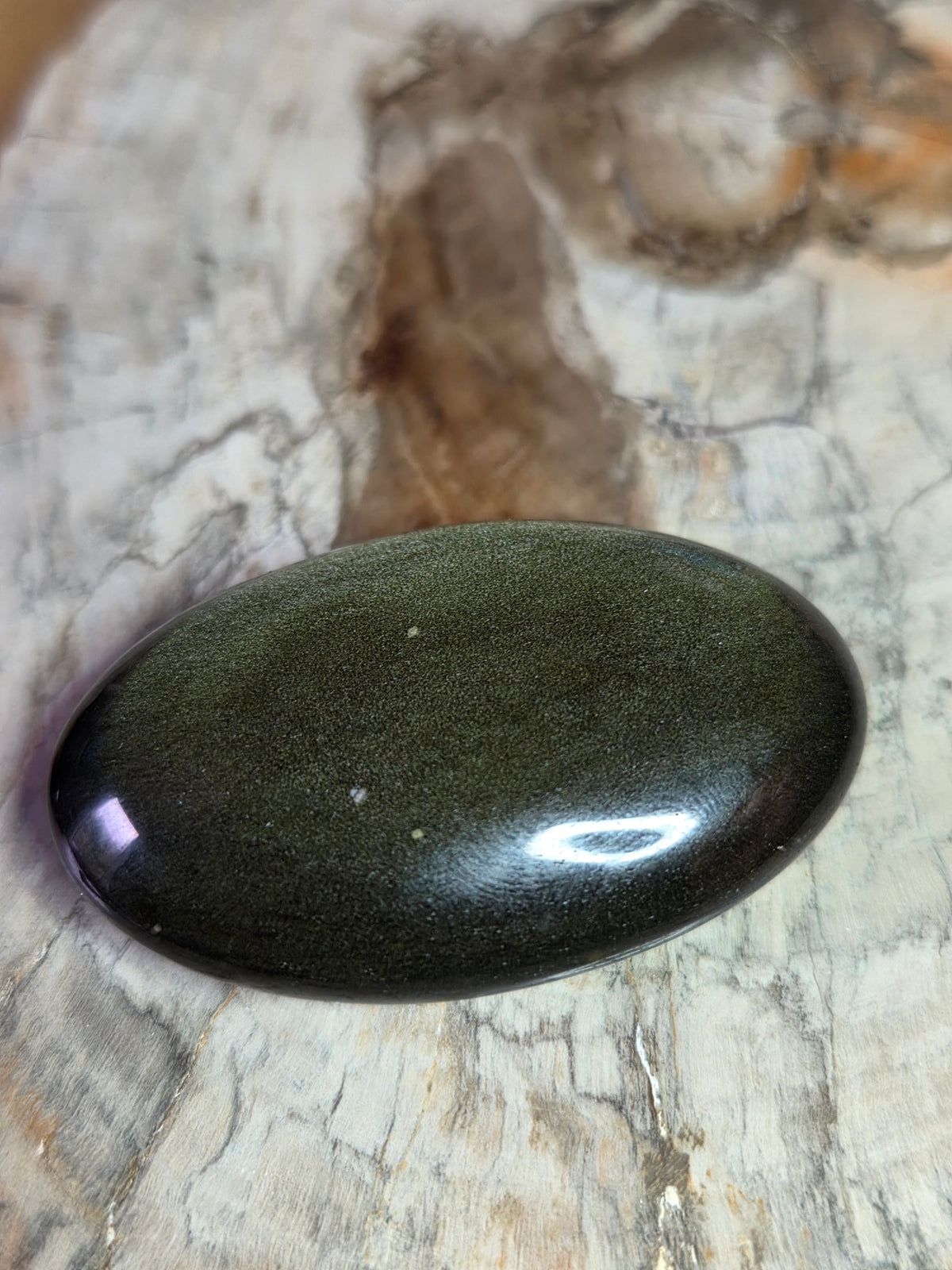 Golden sheen obsidian crystal palm stone