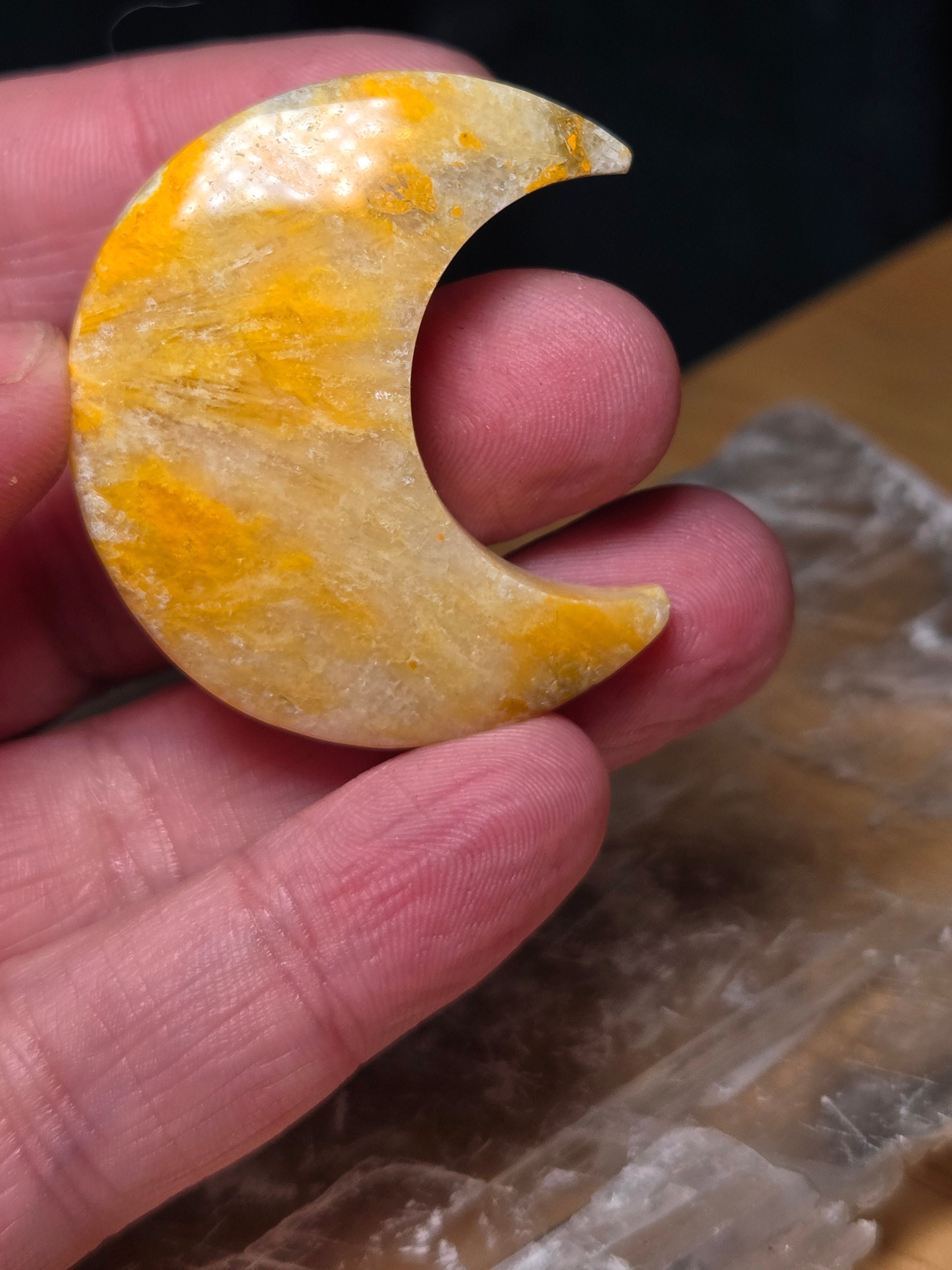 Bumblebee jasper crystal moon carving
