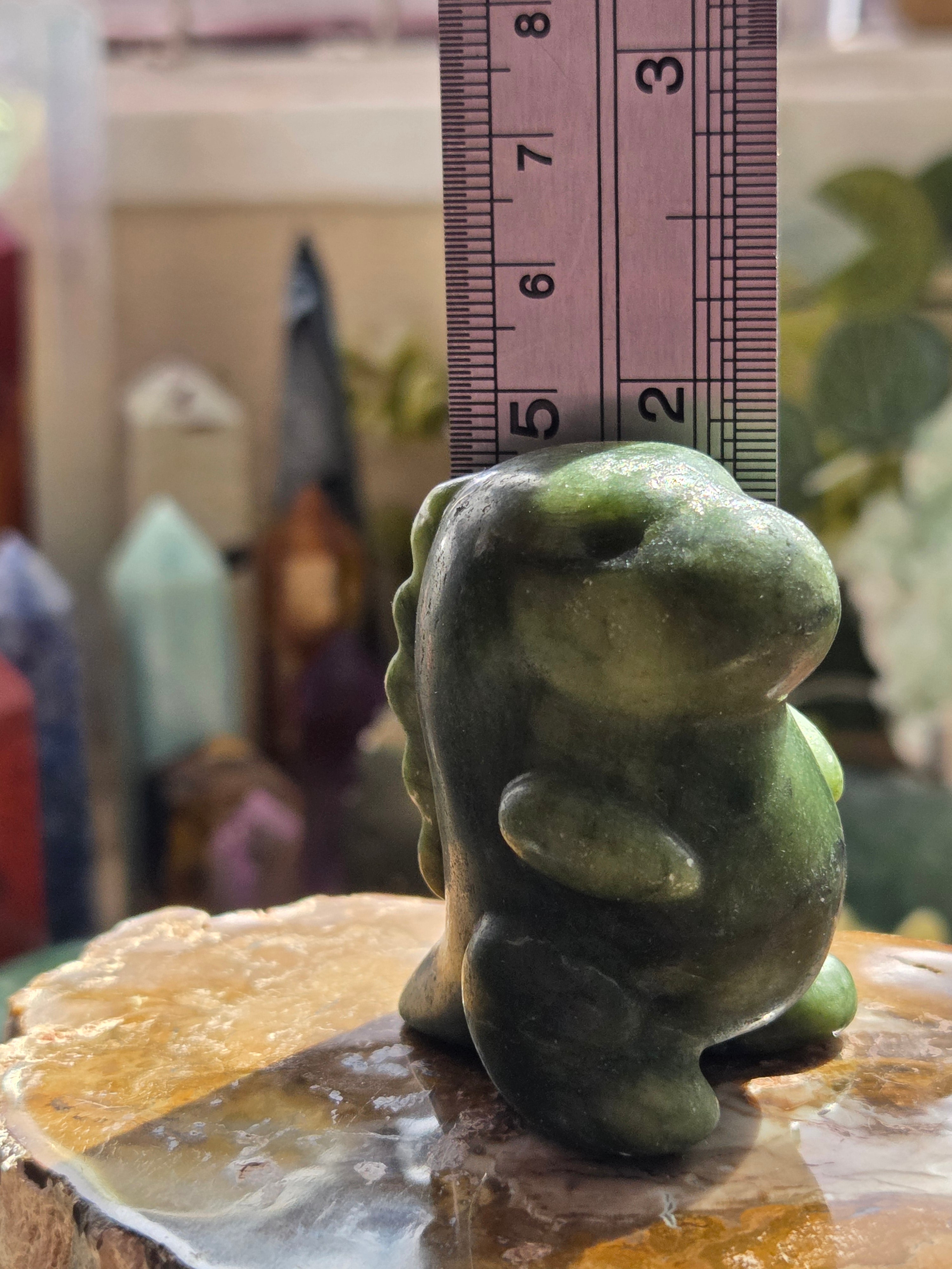 Green jade crystal Dinosaur carving