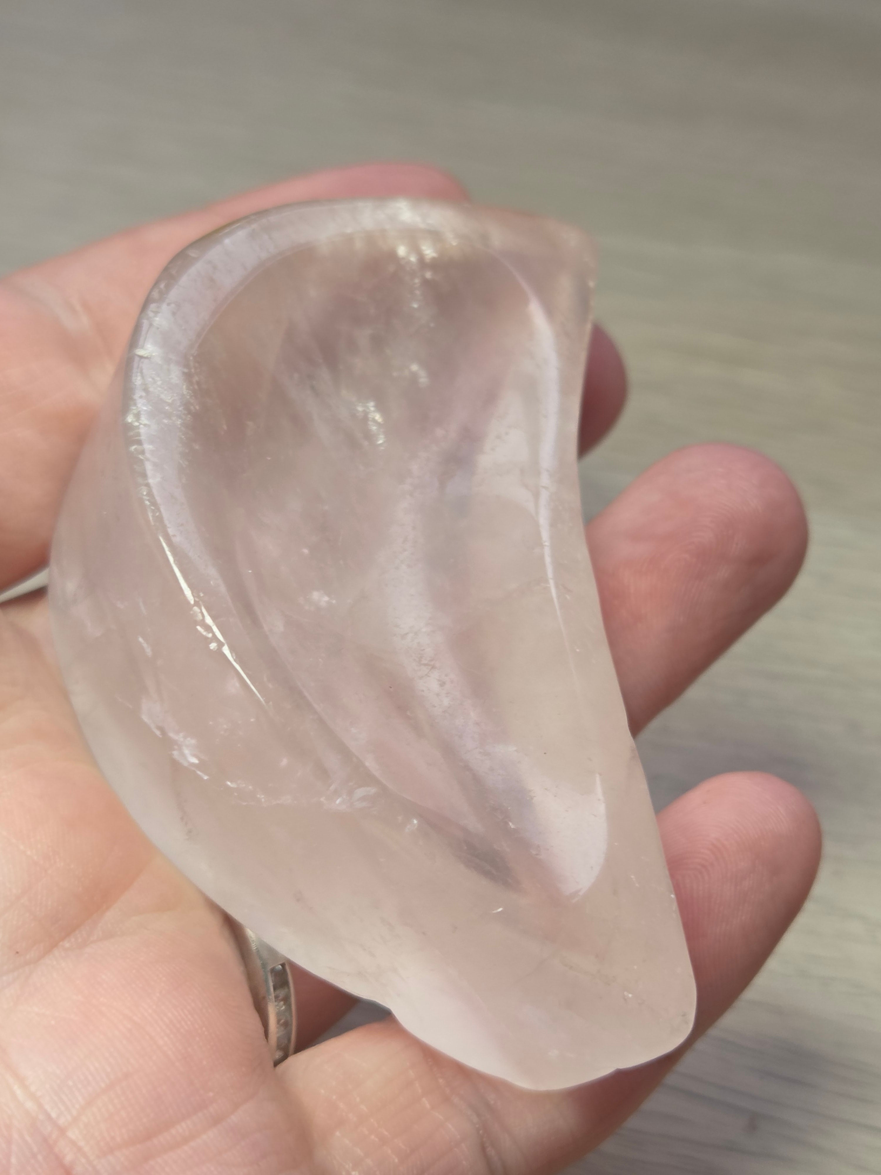 Rose quartz crystal moon carving dish