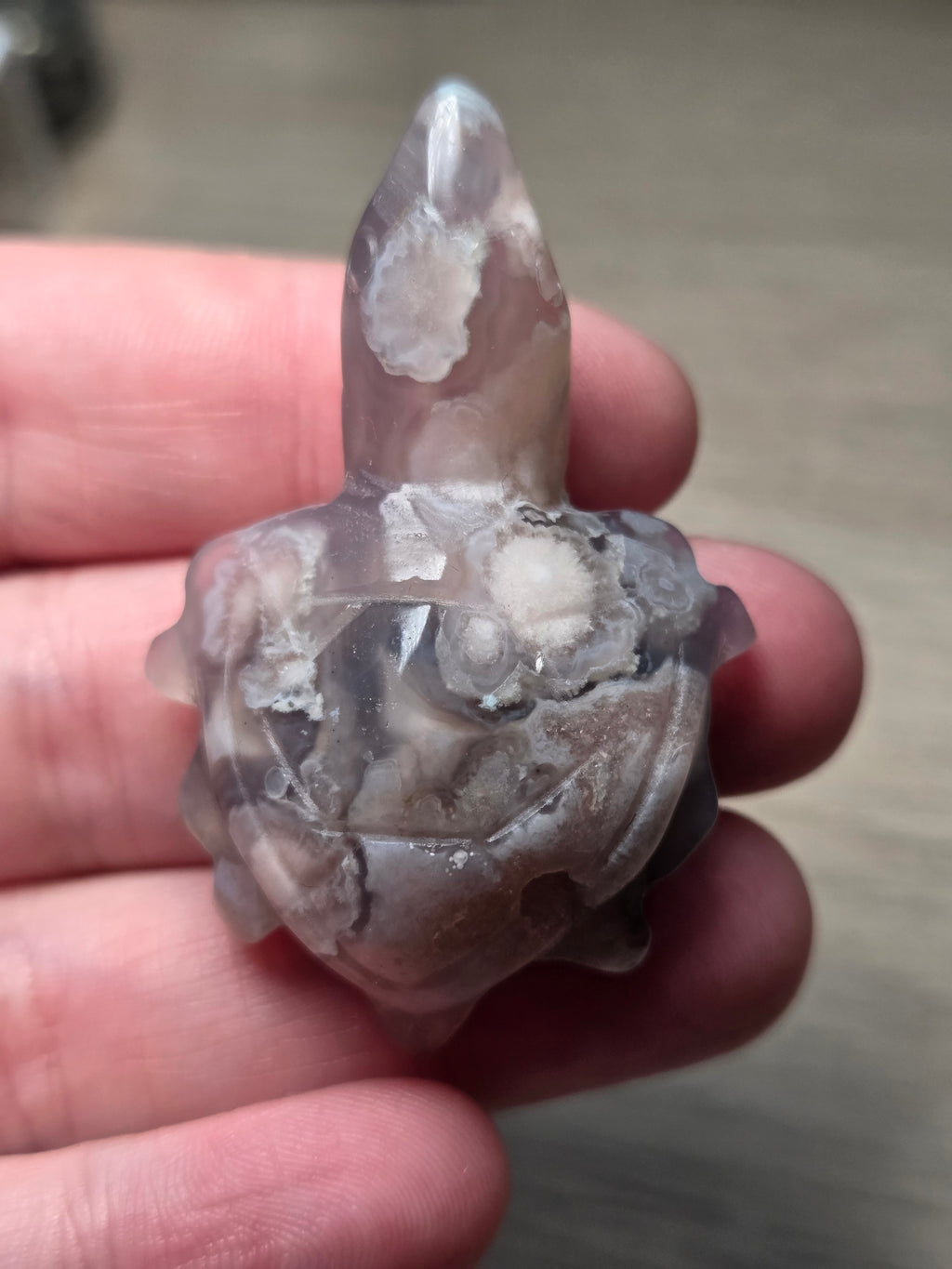 Flower agate crystal turtle carving  picked at random