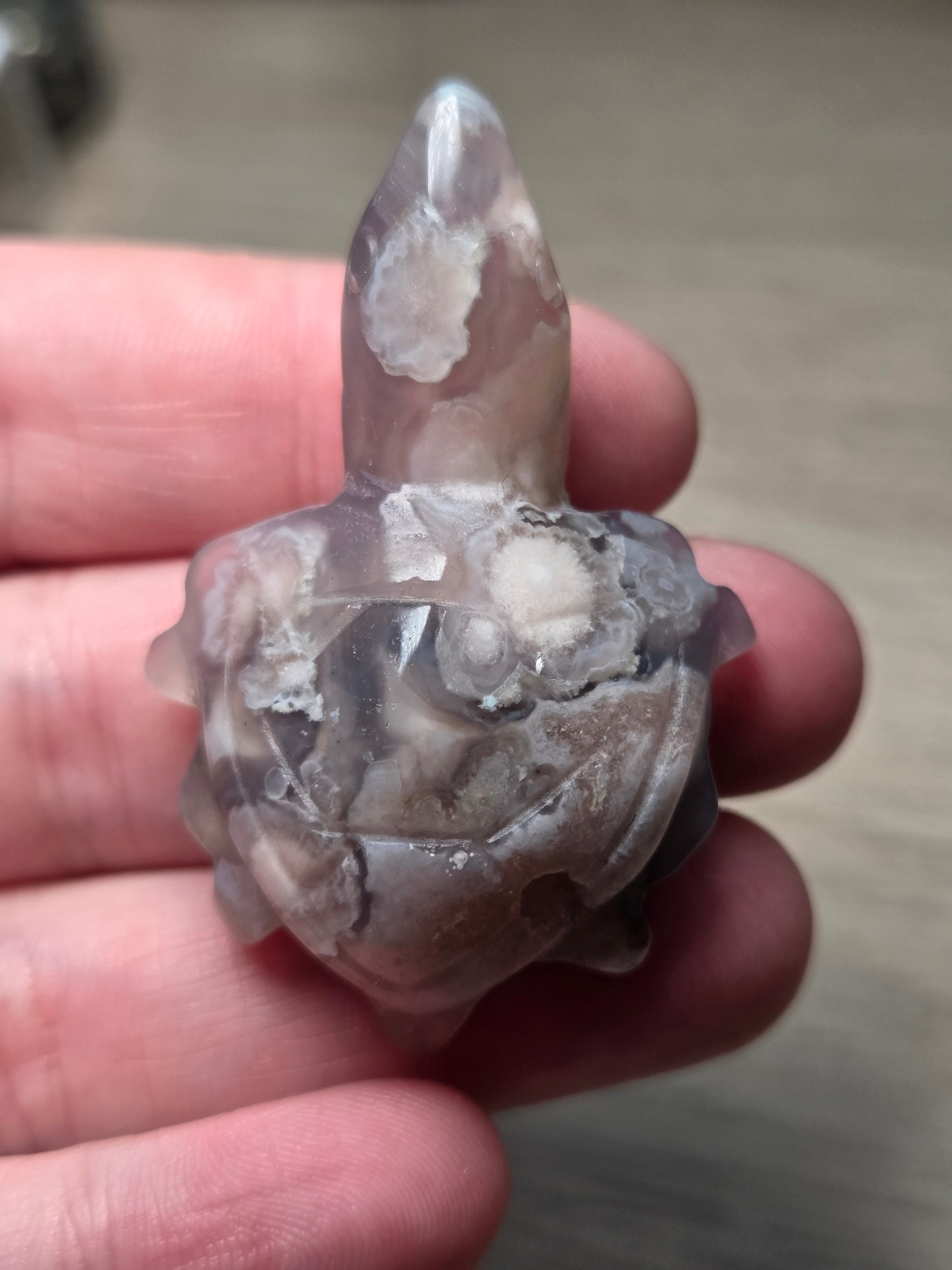 Flower agate crystal turtle carving  picked at random