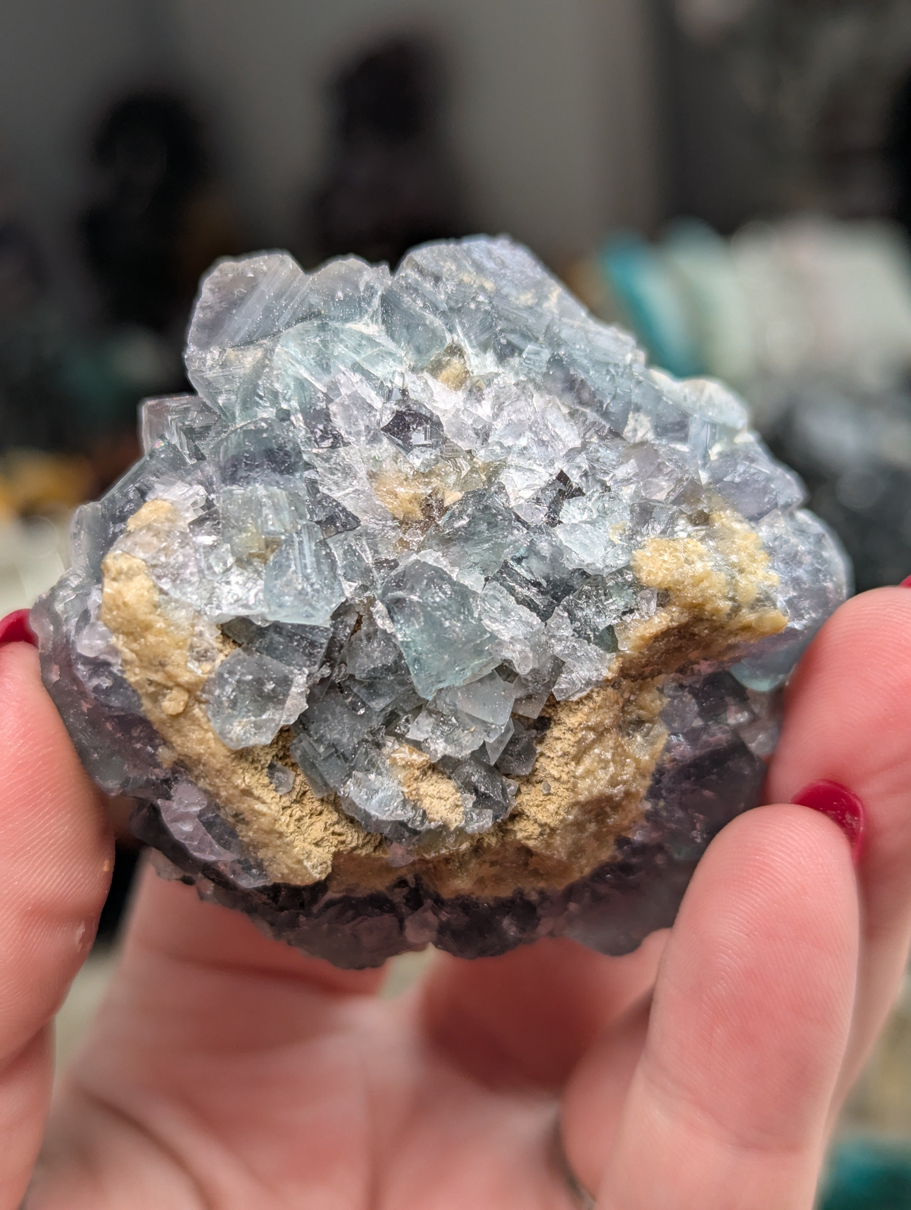 Rare cube flourite with Quartz crystal specimen- in case