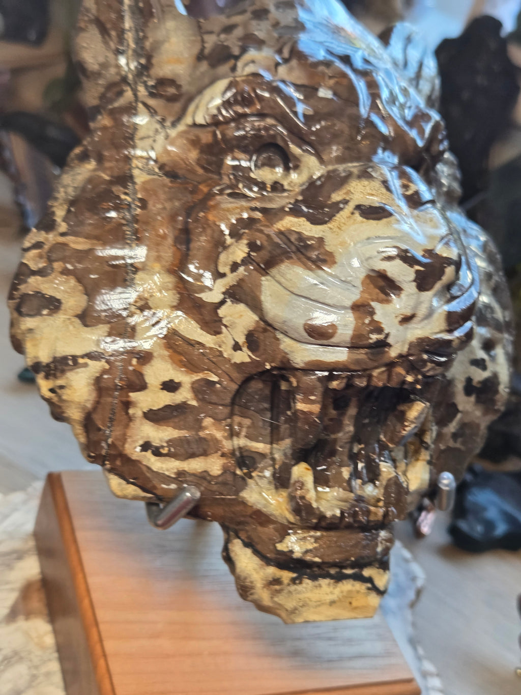 Amazing  Jasper Tiger head carving  with stand