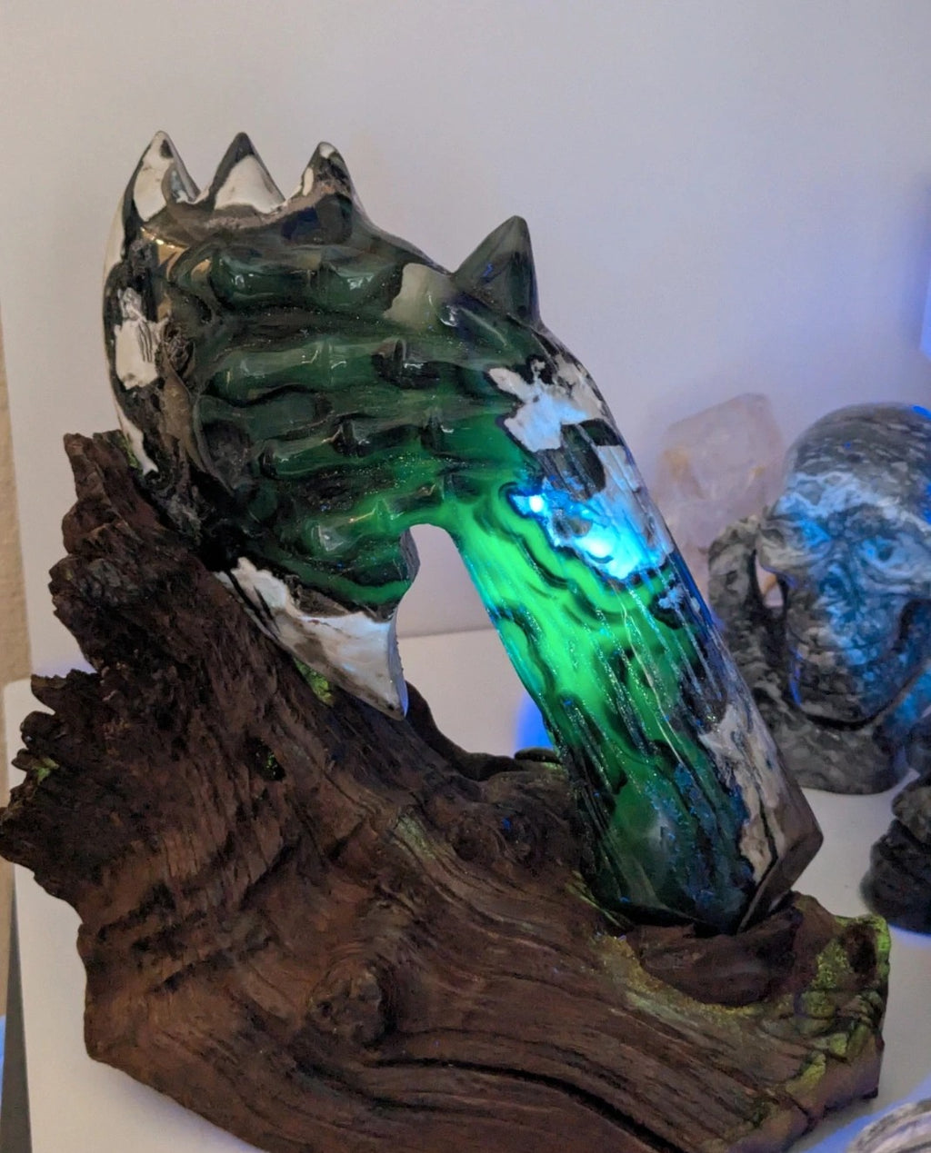 Amazing volcano Agate crystal Axe with custom stand - 30% off on checkout