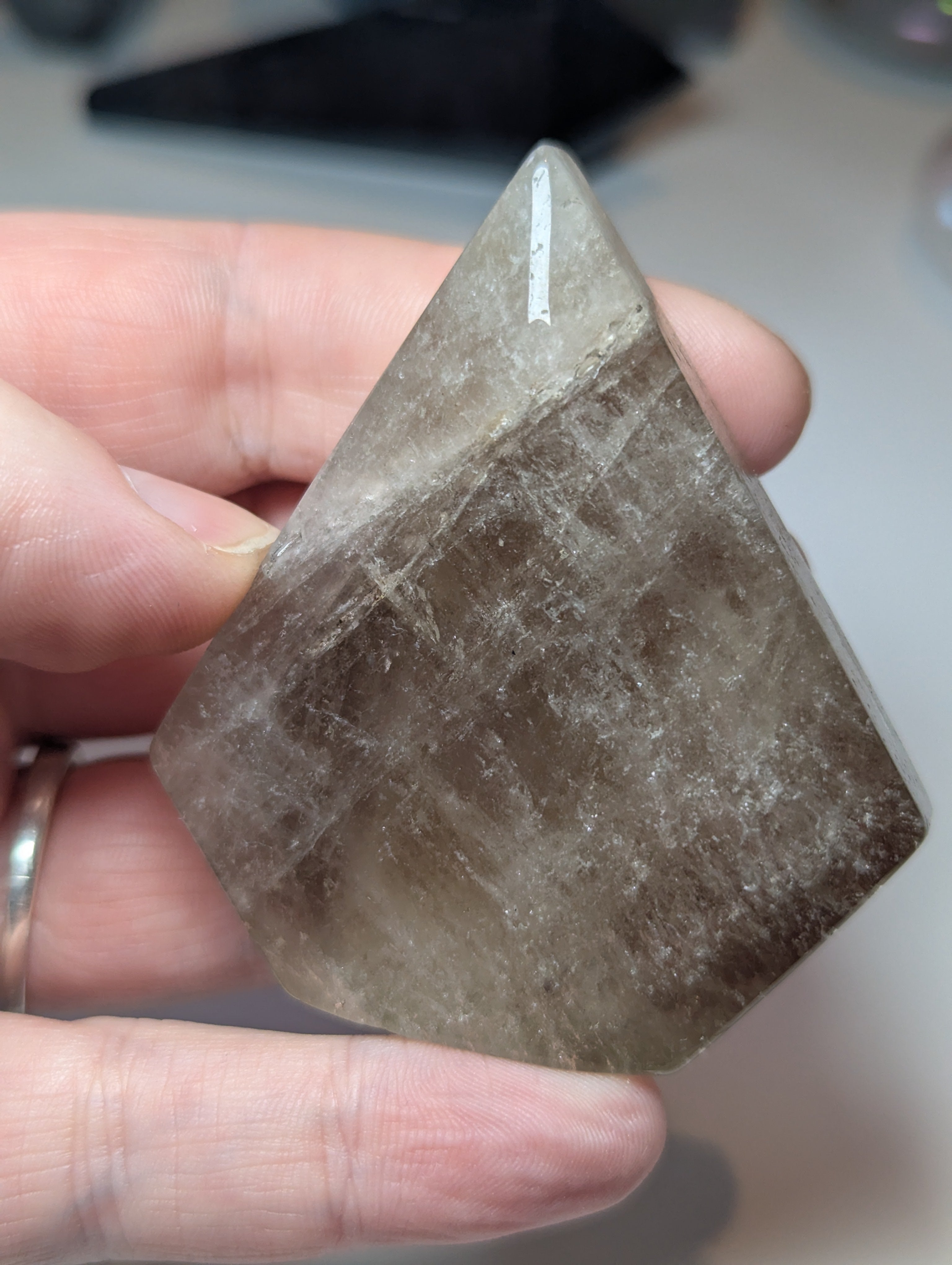 Smokey quartz crystal diamond carving