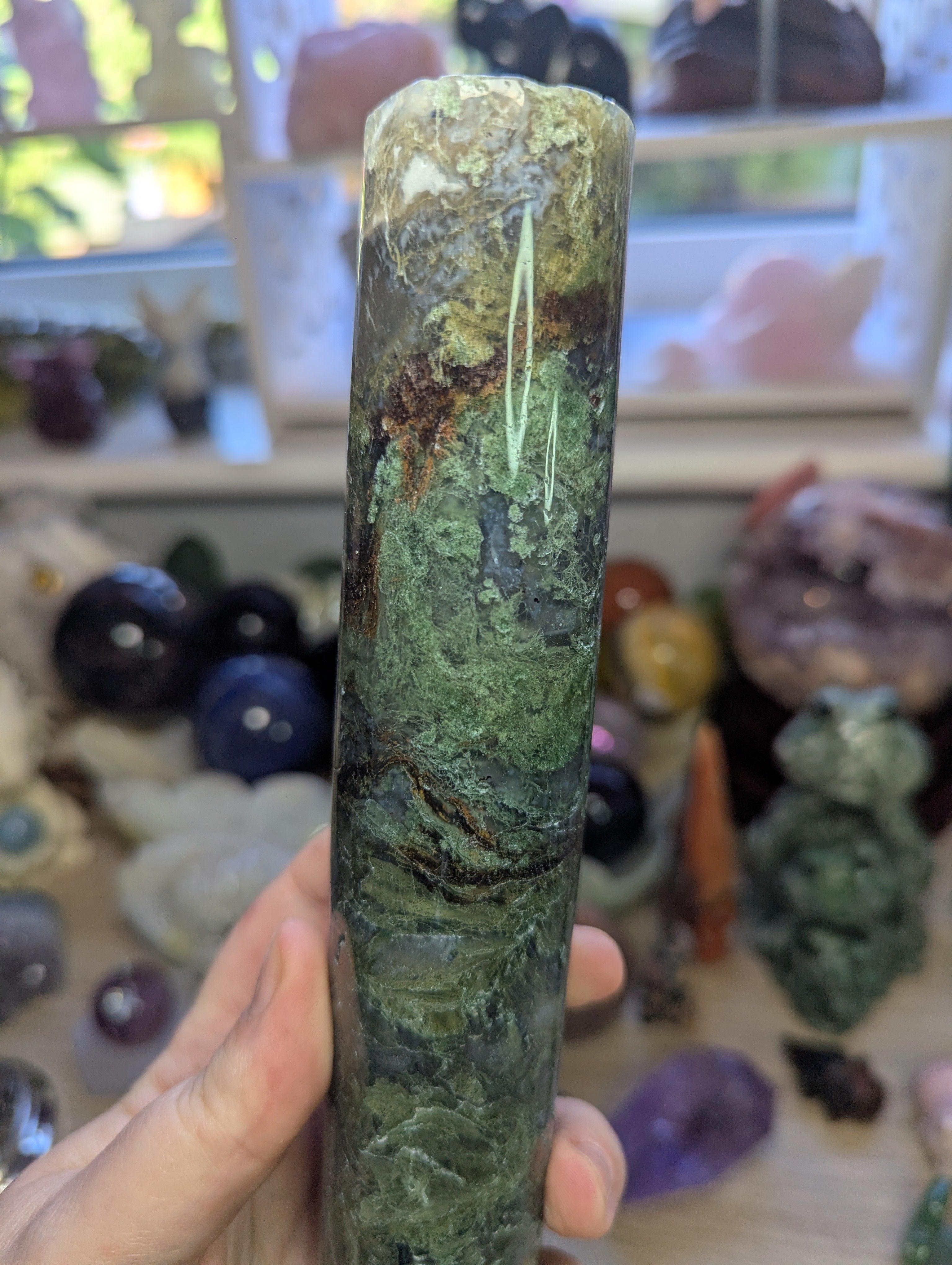 Moss agate crystal bracelet stand