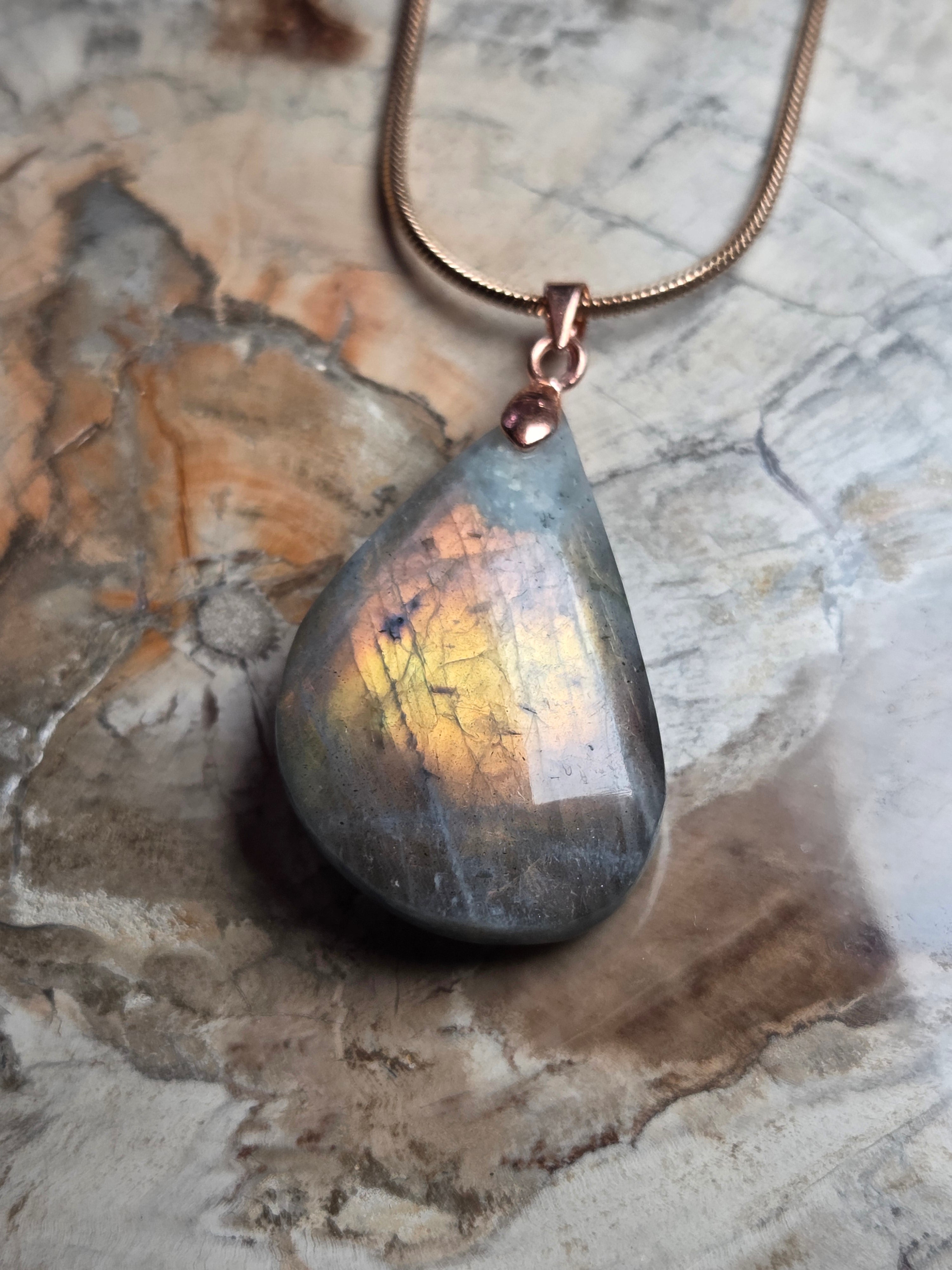 Labradorite crystal rose gold necklace