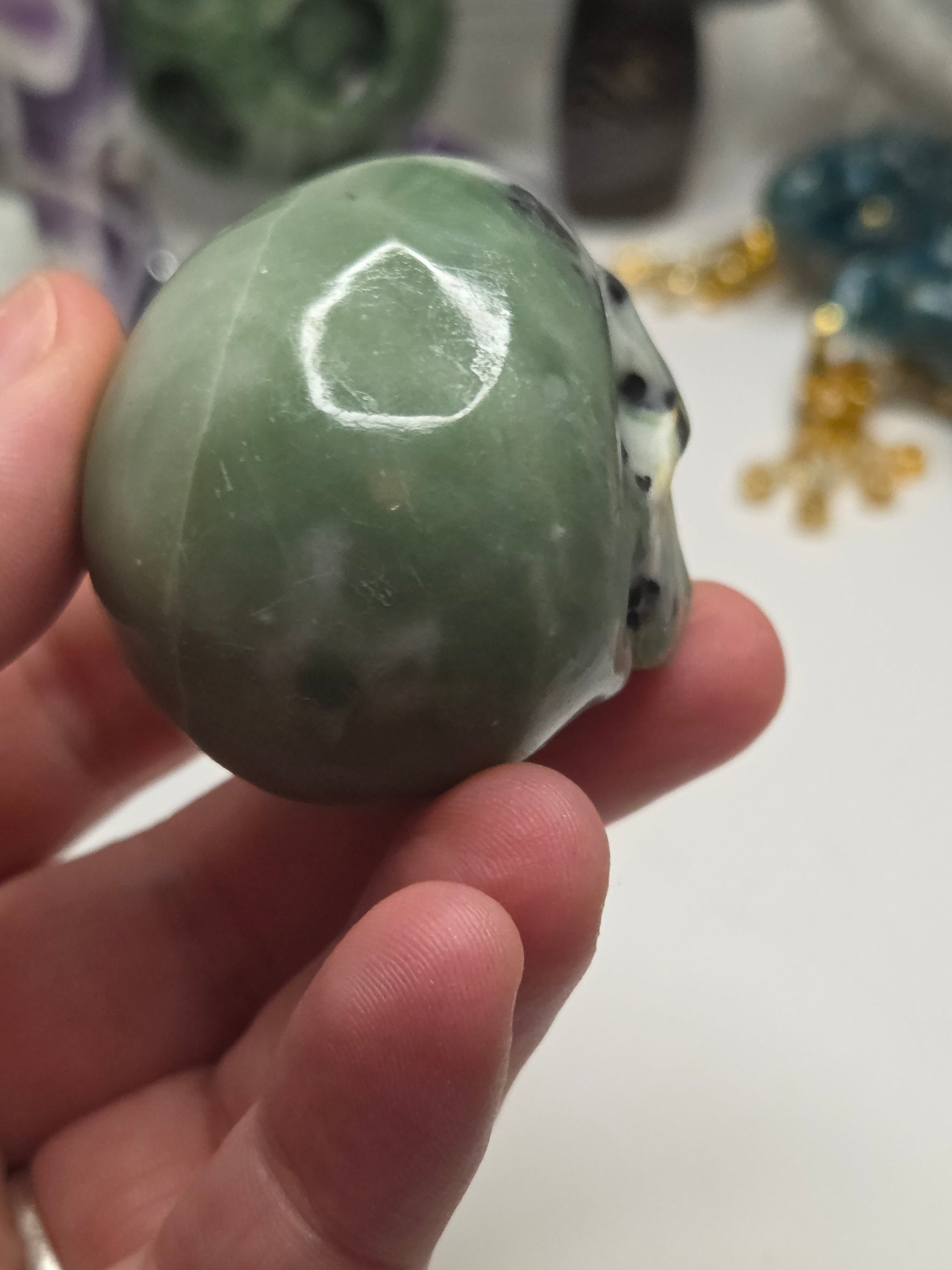 Green jade  crystal  skull carving