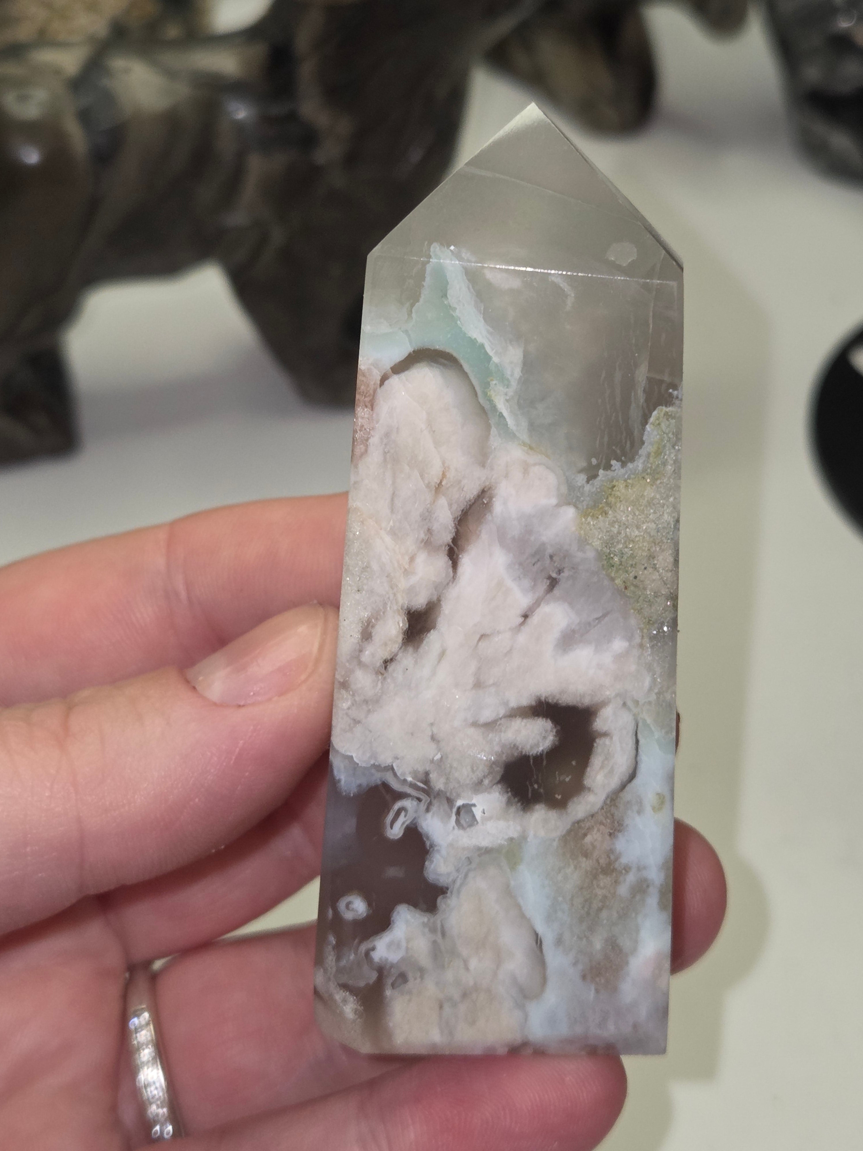 Beautiful flower agate crystal tower