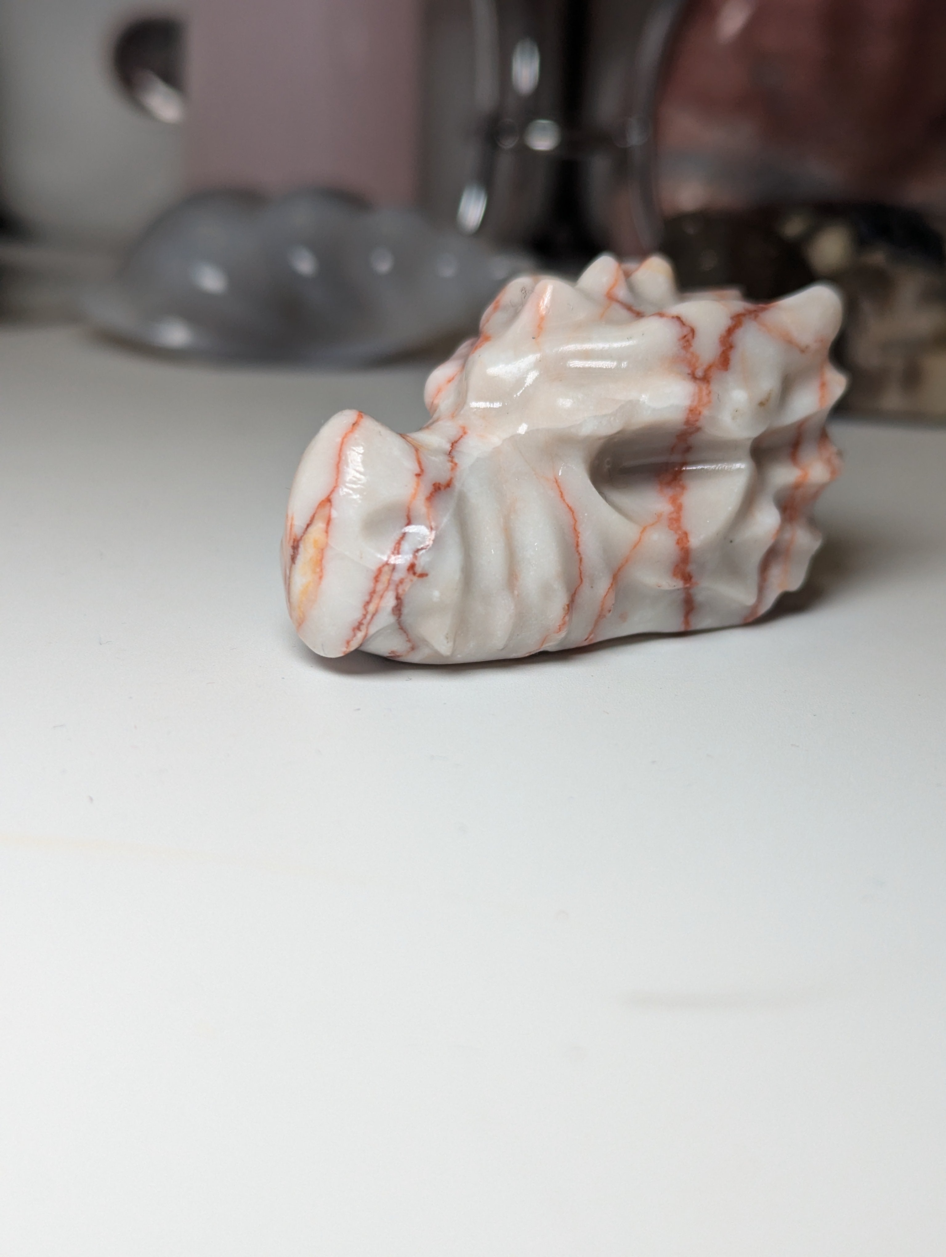 Red vain Jasper crystal dragon head carving