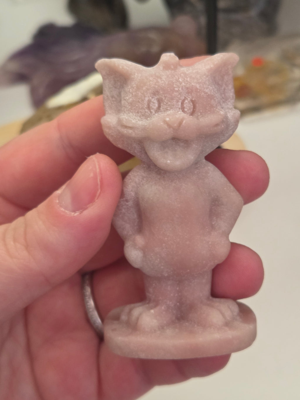 Pink Opal crystal  TOM  the cat carving