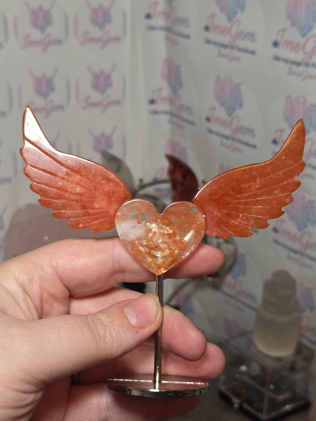 Red fire quartz crystal heart with wings