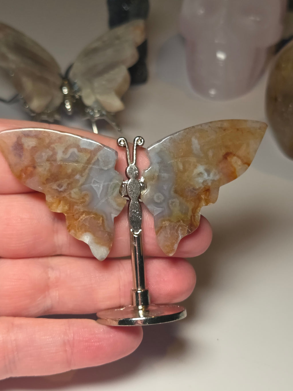 Red moss agate crystal butterfly carving