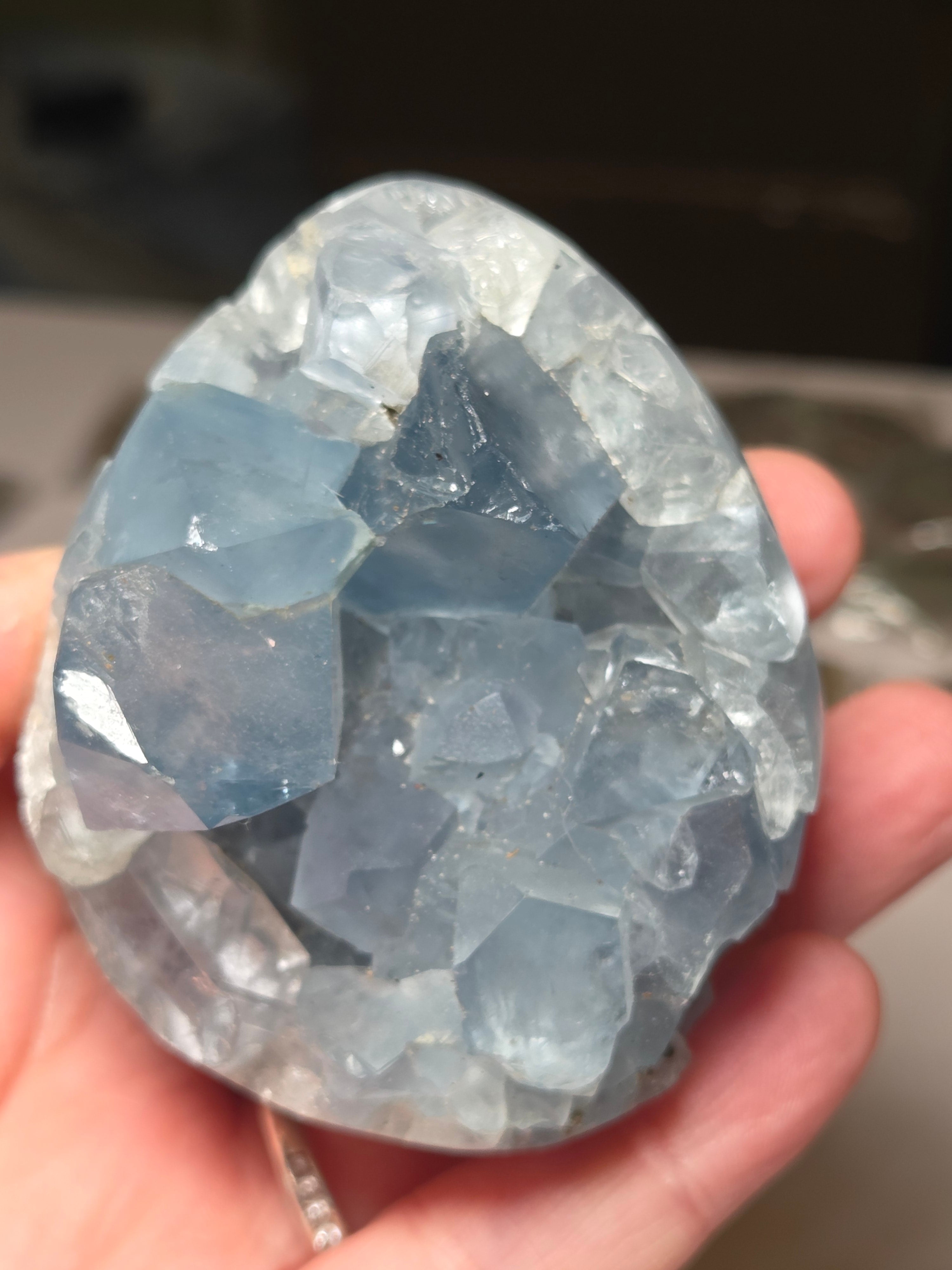 Blue calcite crystal Egg carving
