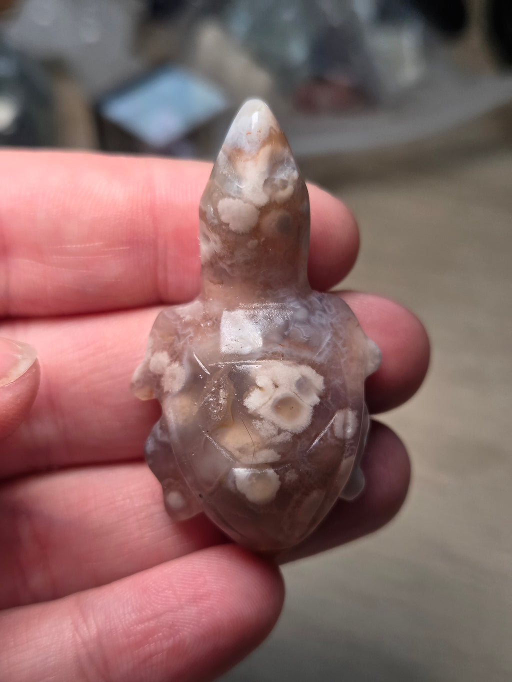Flower agate crystal turtle carving  picked at random