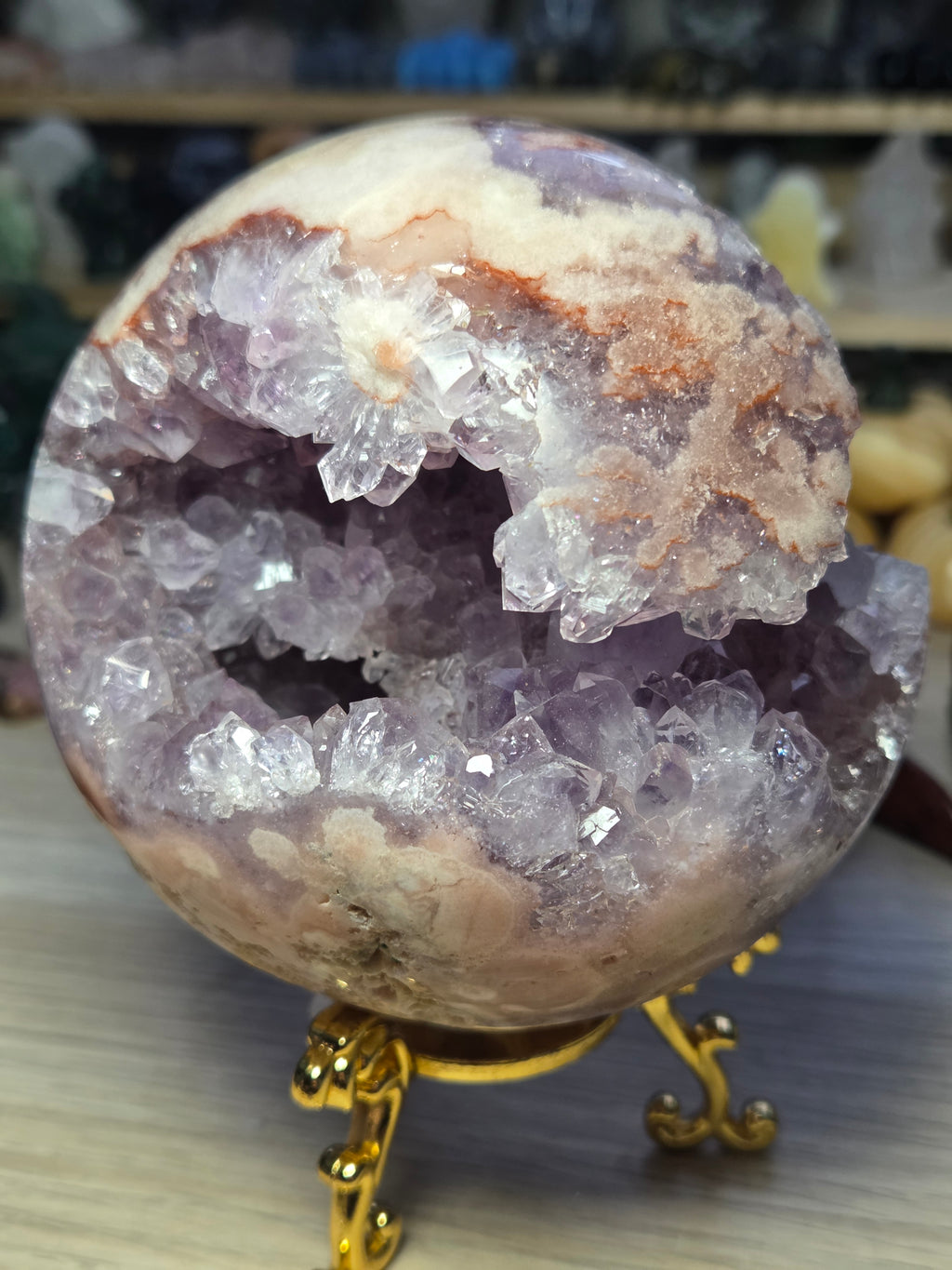 Pink amethyst crystal  sphere 10cm Grade AAAA  was £1250
