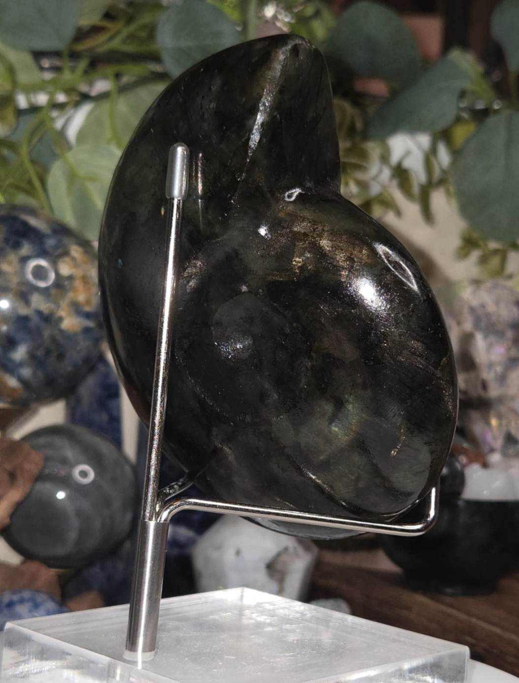 Sale - Large Amanite carving of labradorite crystal with Stand 50% off when checkout