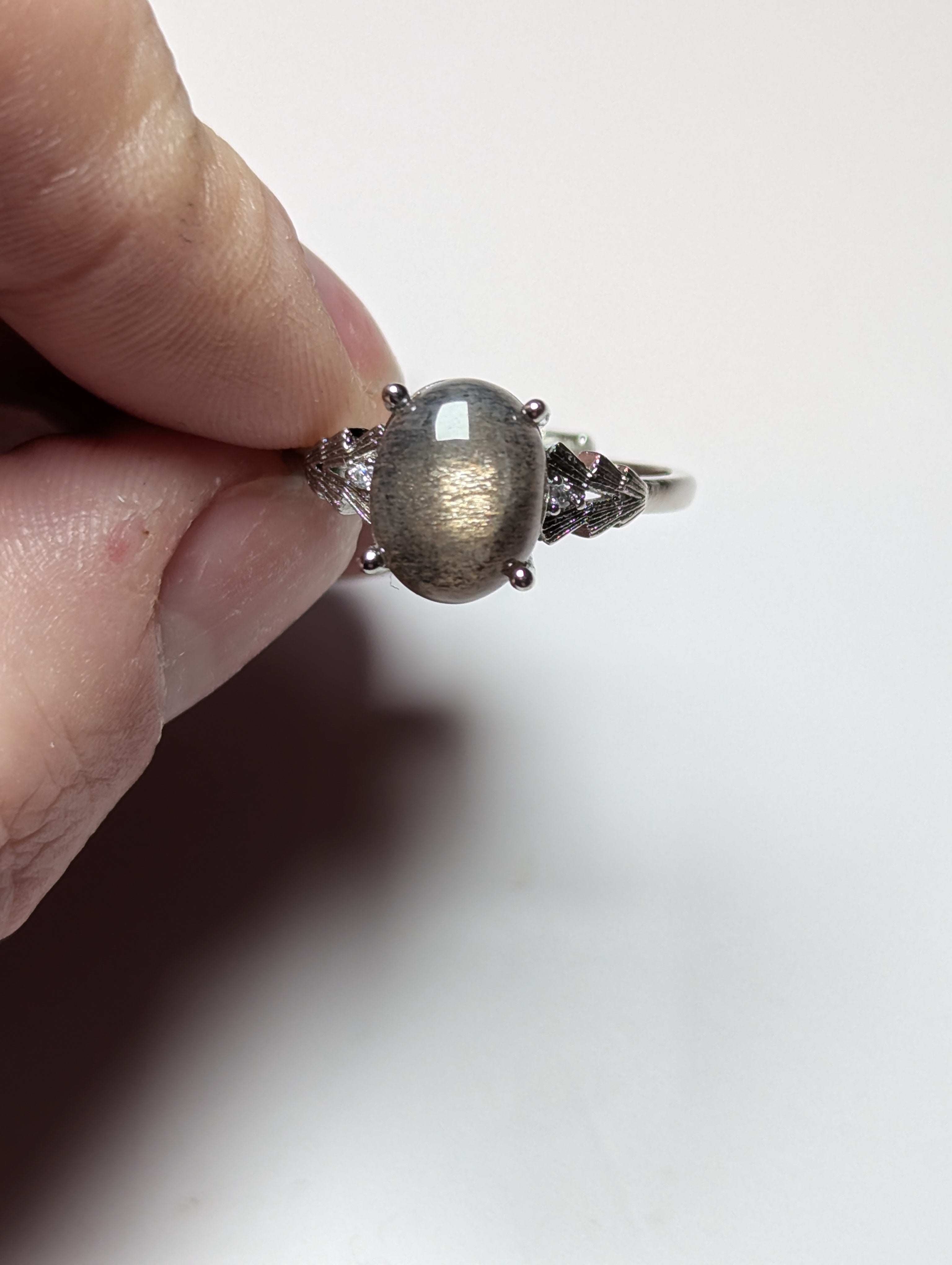 Black golden moonstone crystal adjustable ring stainless steel