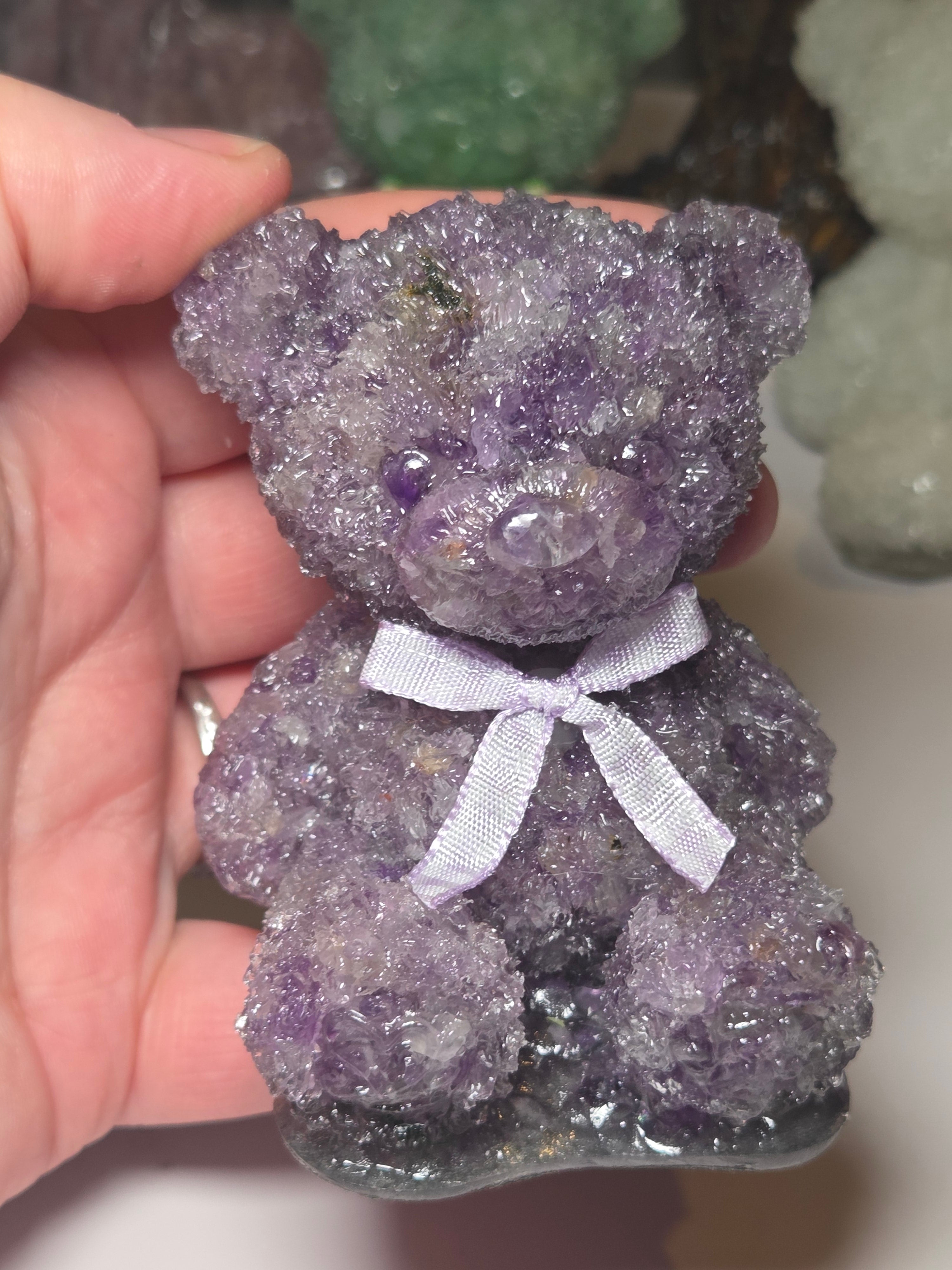 Amethyst crystal chip in resin  bear carving