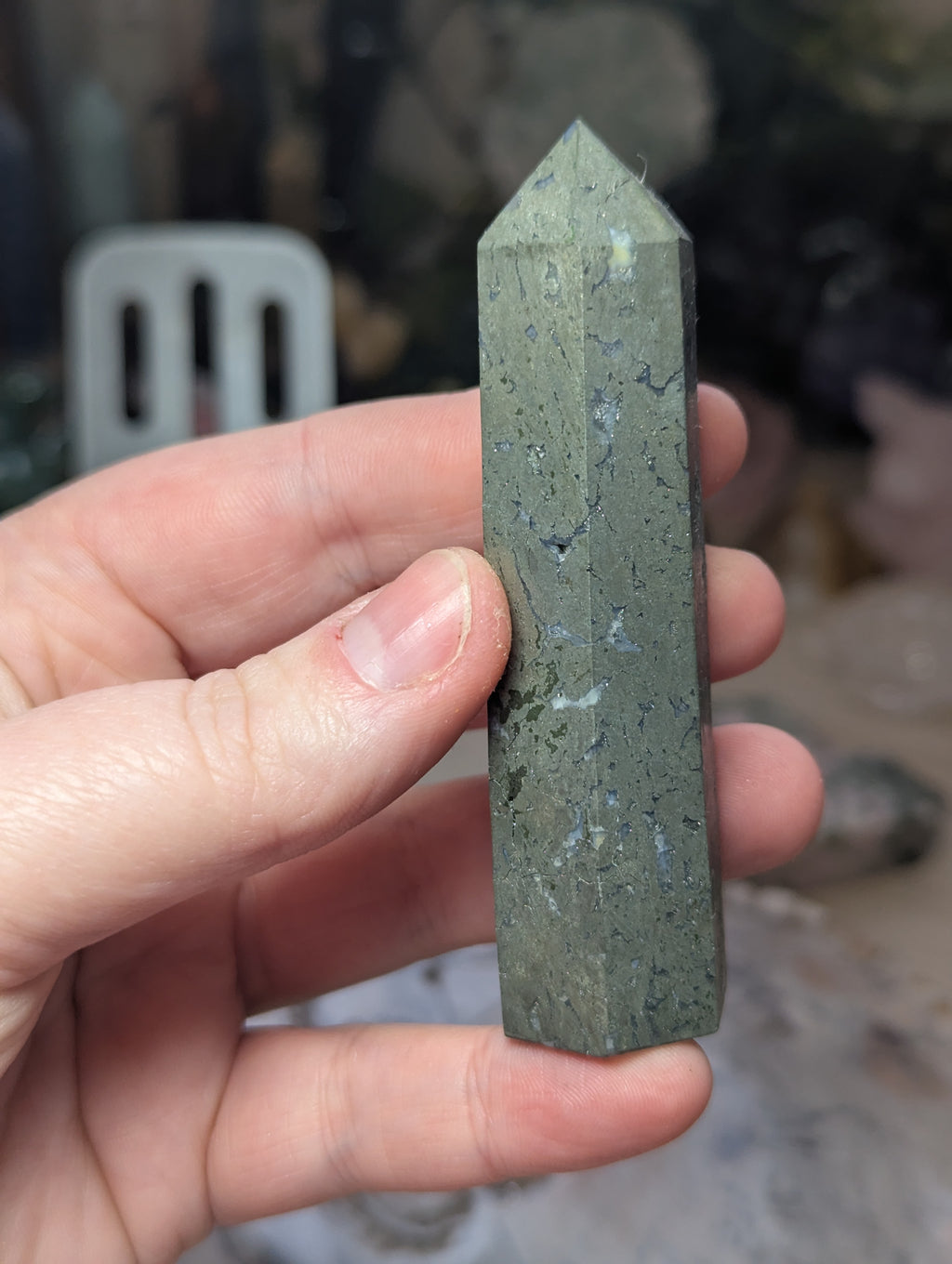 Pyrite crystal tower with agate and has opened natural caves