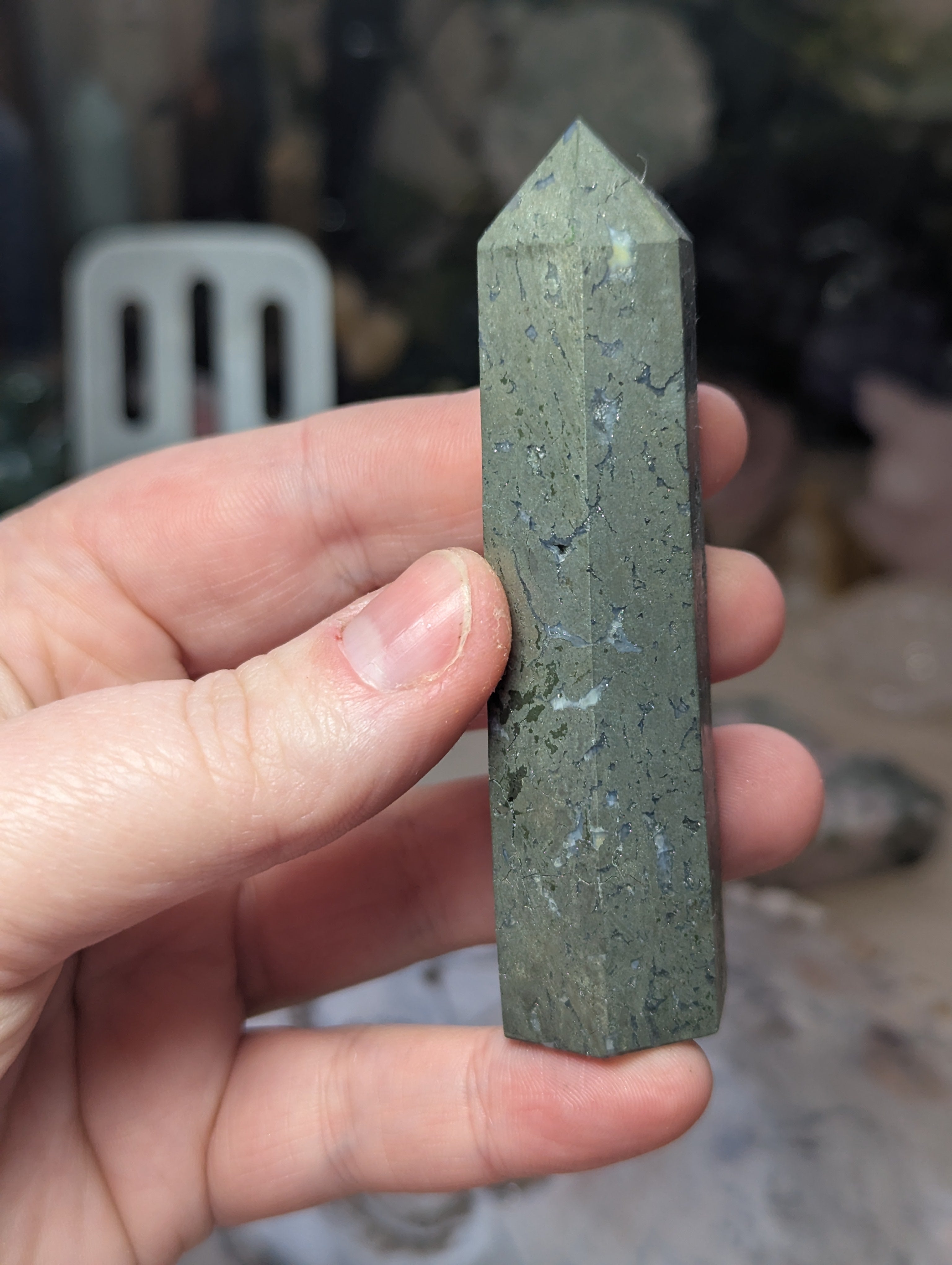 Pyrite crystal tower with agate and has opened natural caves