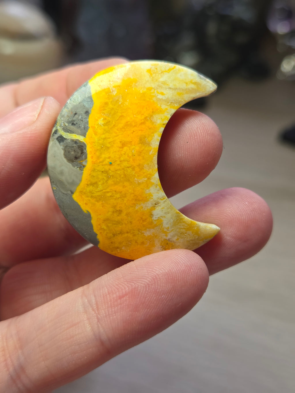 Bumblebee jasper crystal moon carving
