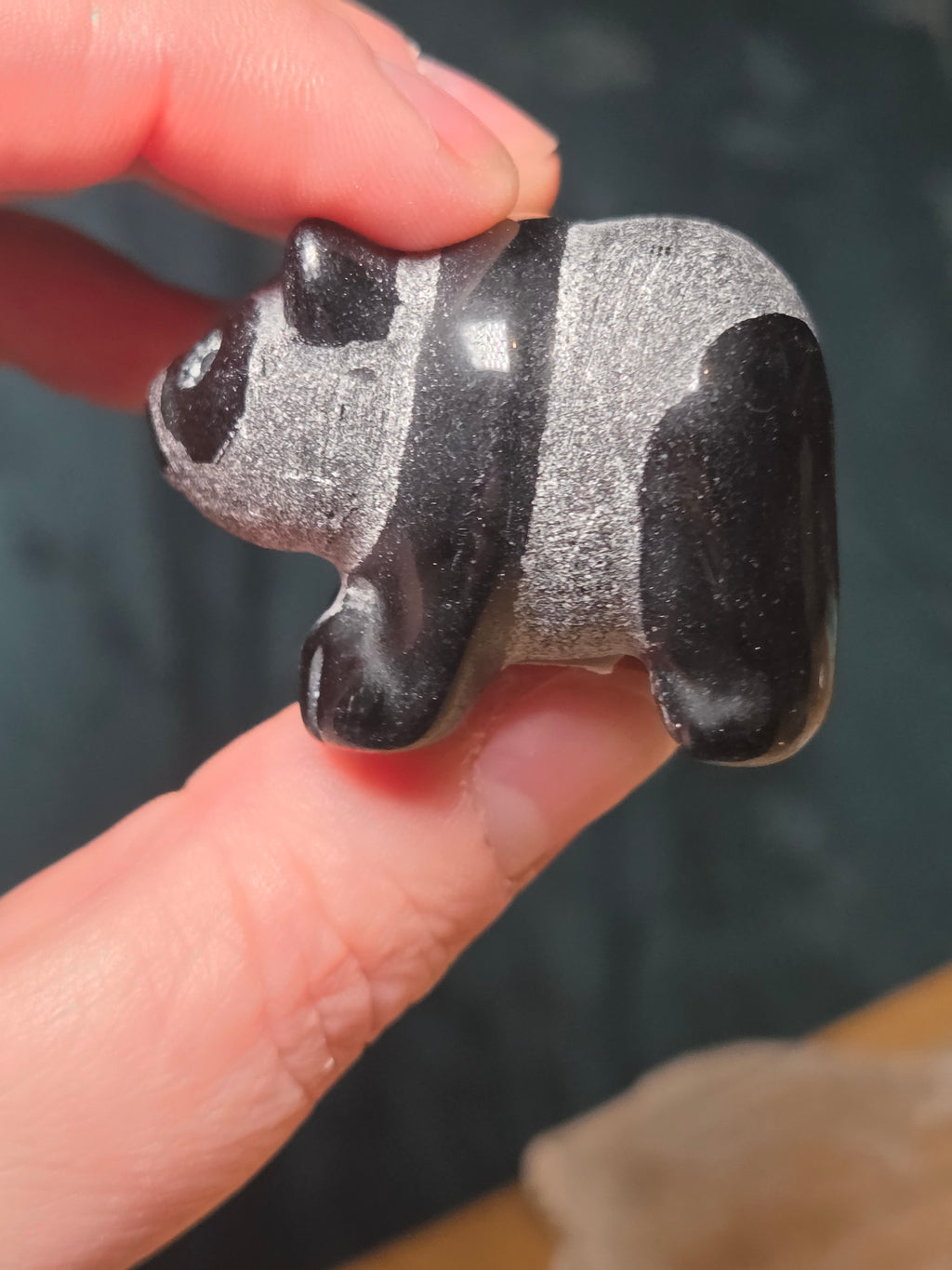 Black obsidian crystal panda carving