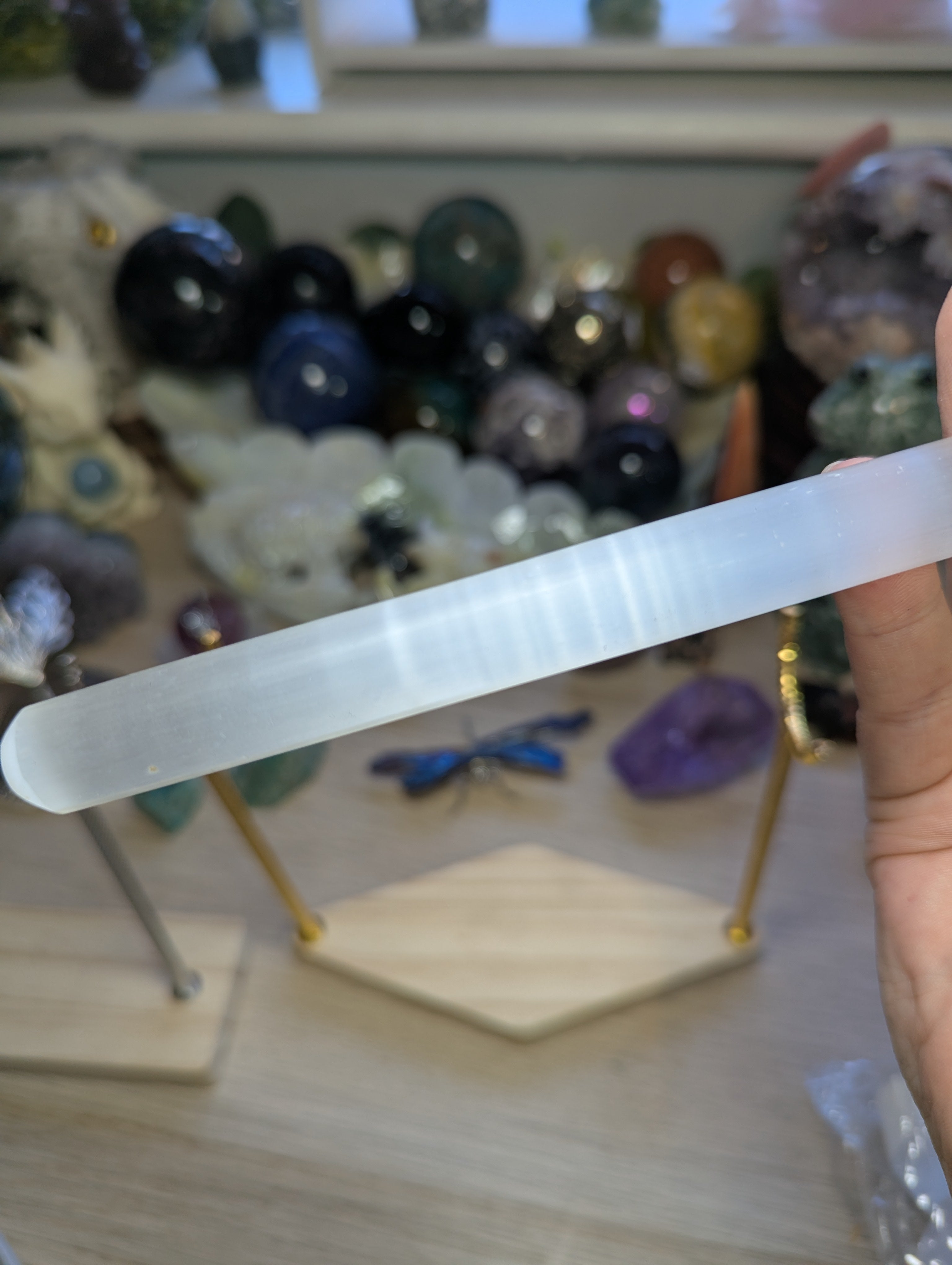 Selenite crystal ring stand