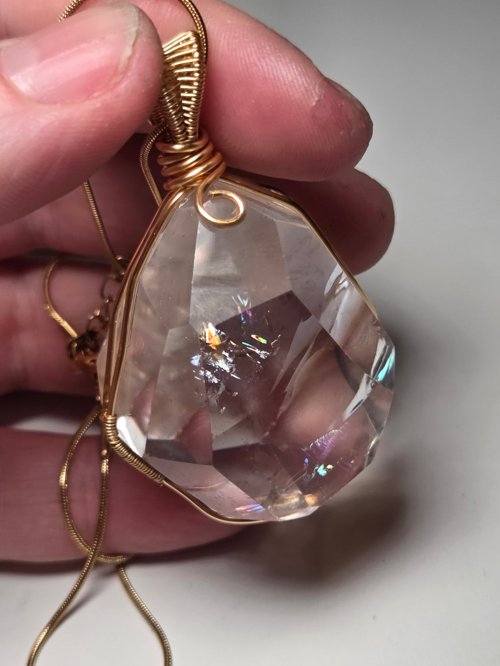 Grade AAA clear quartz crystal handmade necklace wire wrap