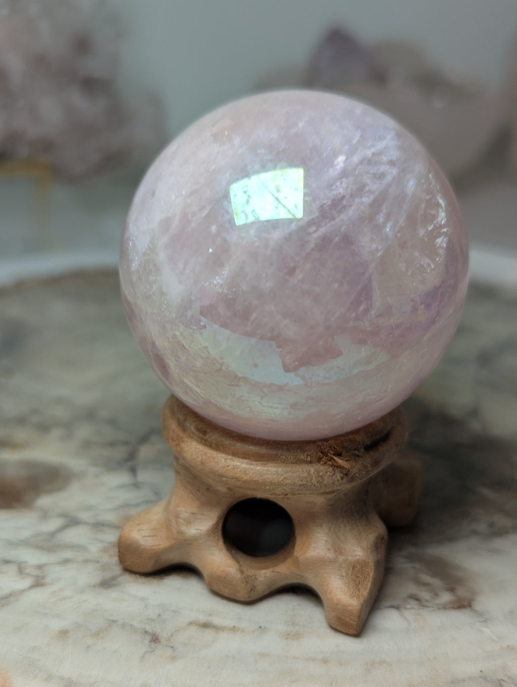 Aura Rose quartz crystal sphere