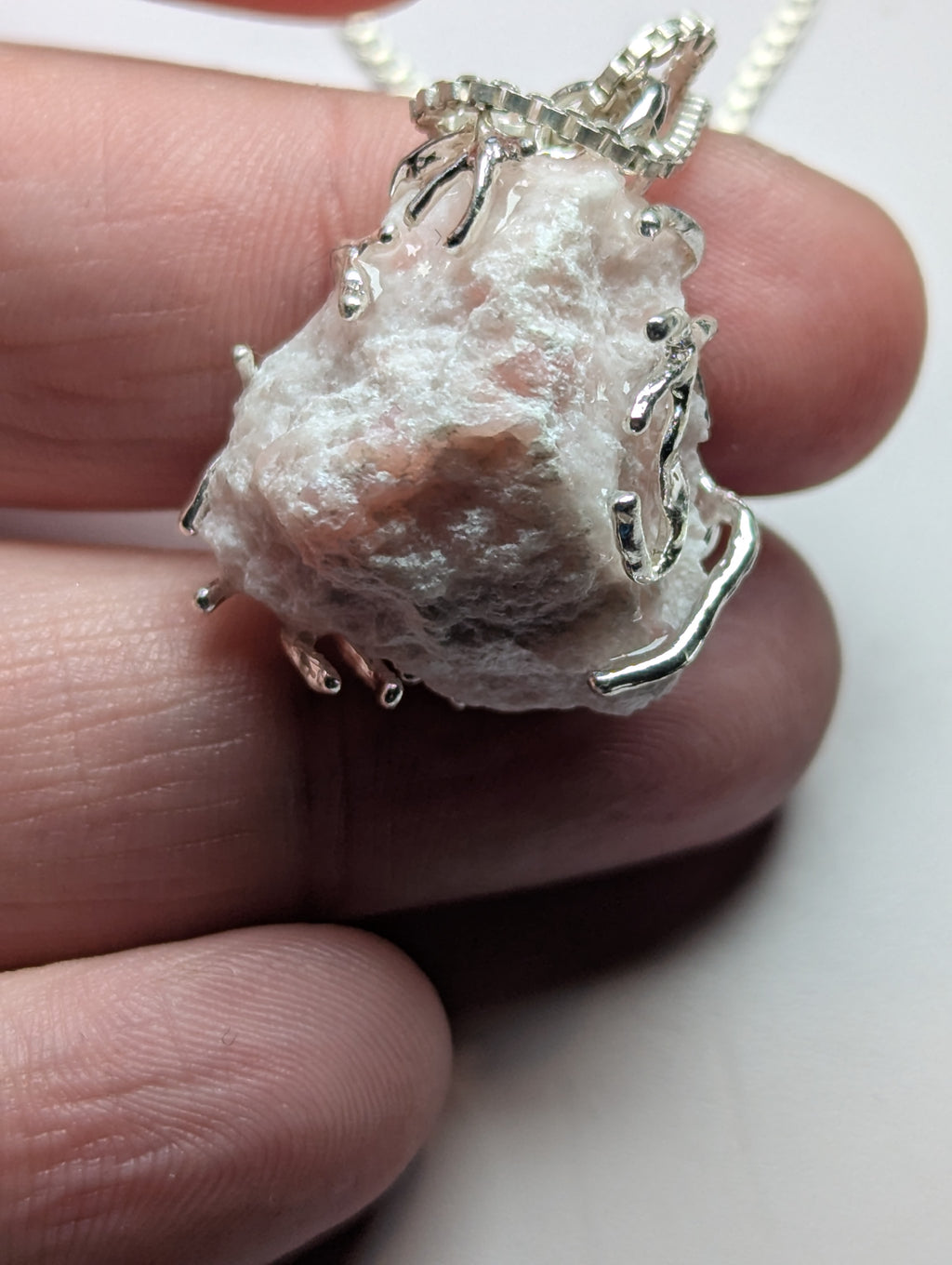 Raw pink opal crystal necklace
