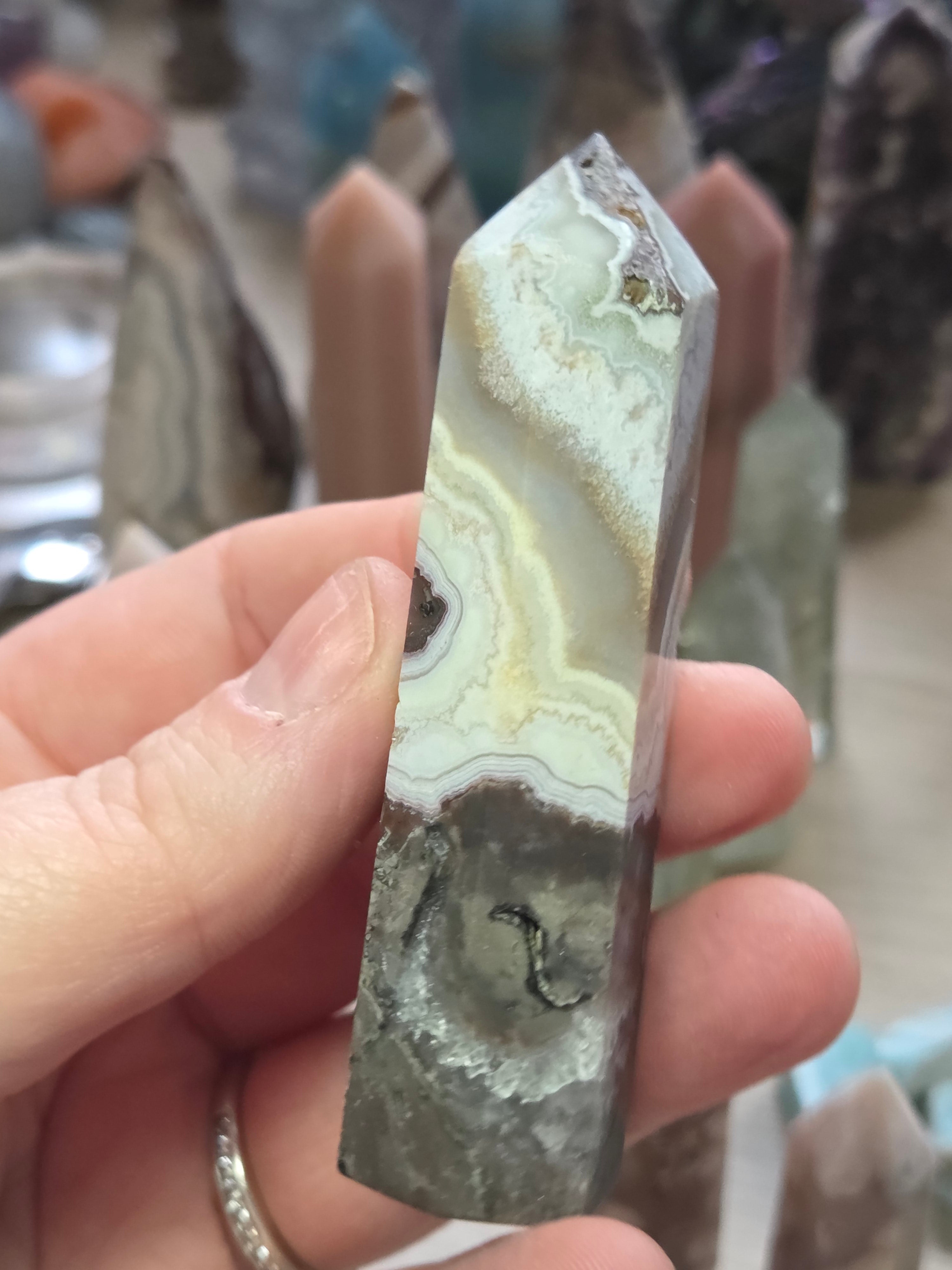 Mexican crazy agate crystal tower carving