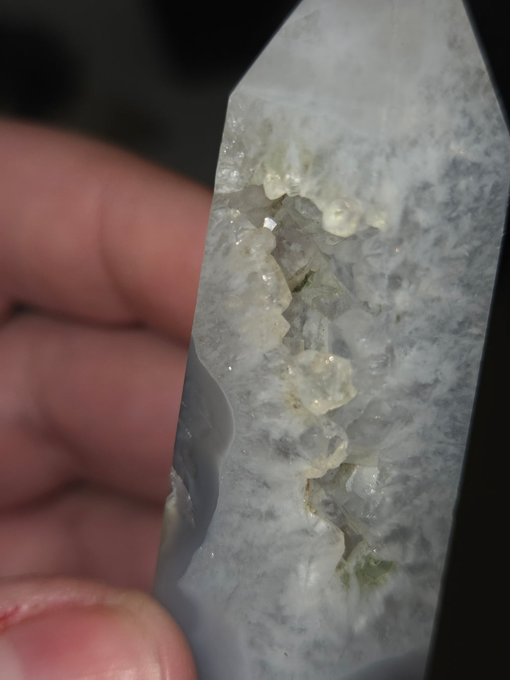 Moss agate crystal tower carving