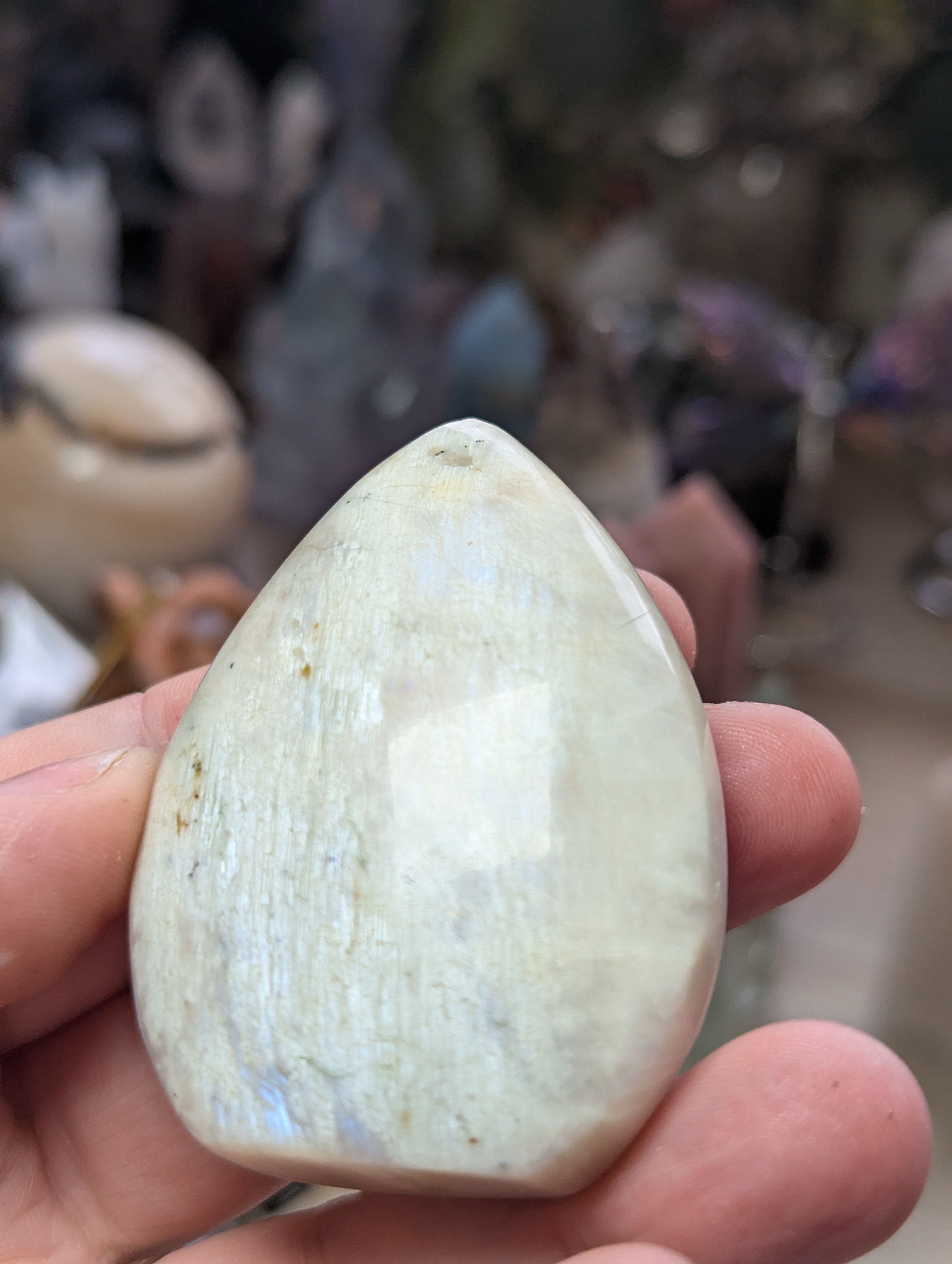 Rainbow moonstone crystal tear drop carving