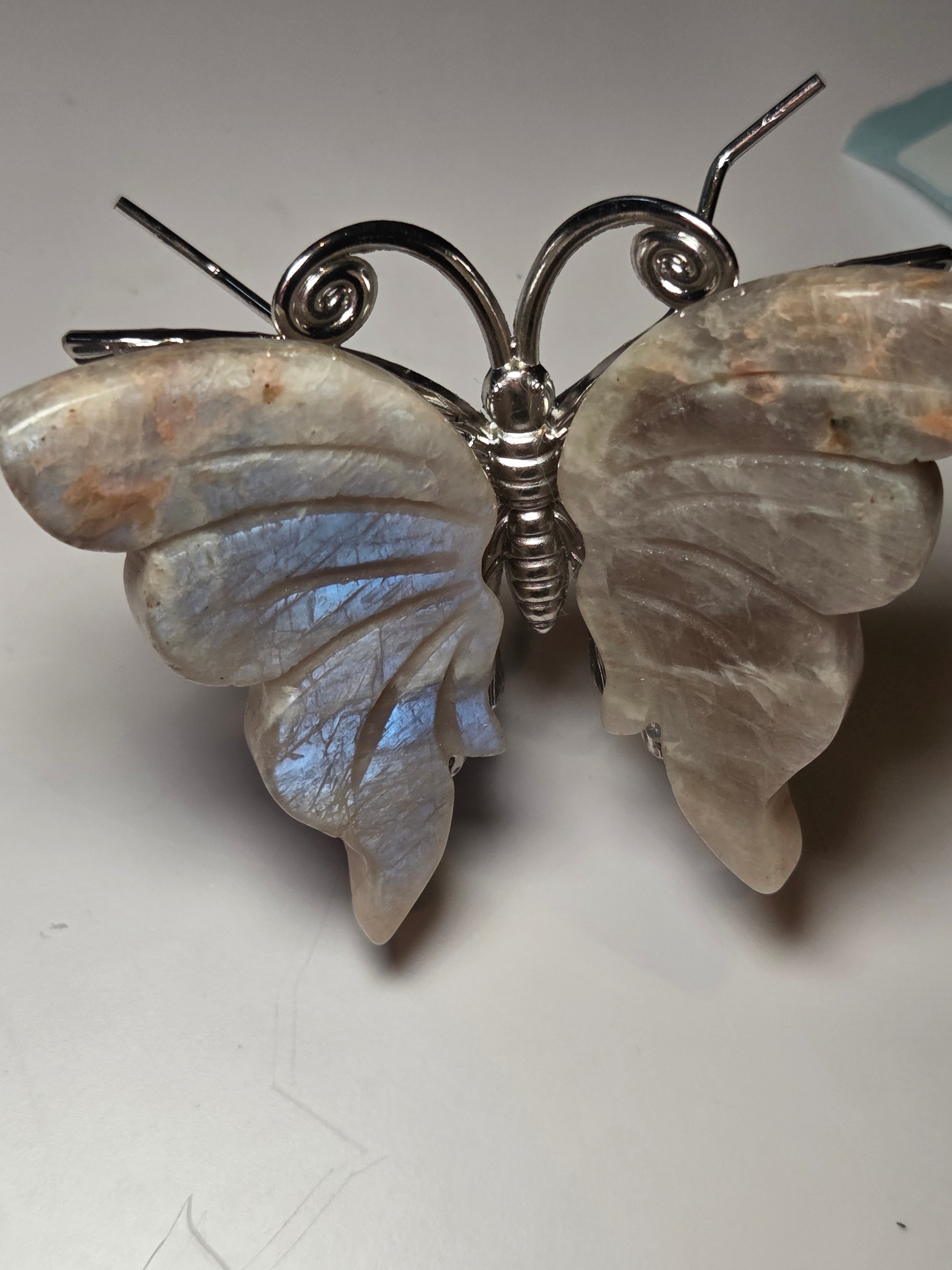 Rainbow moonstone crystal butterfly carving