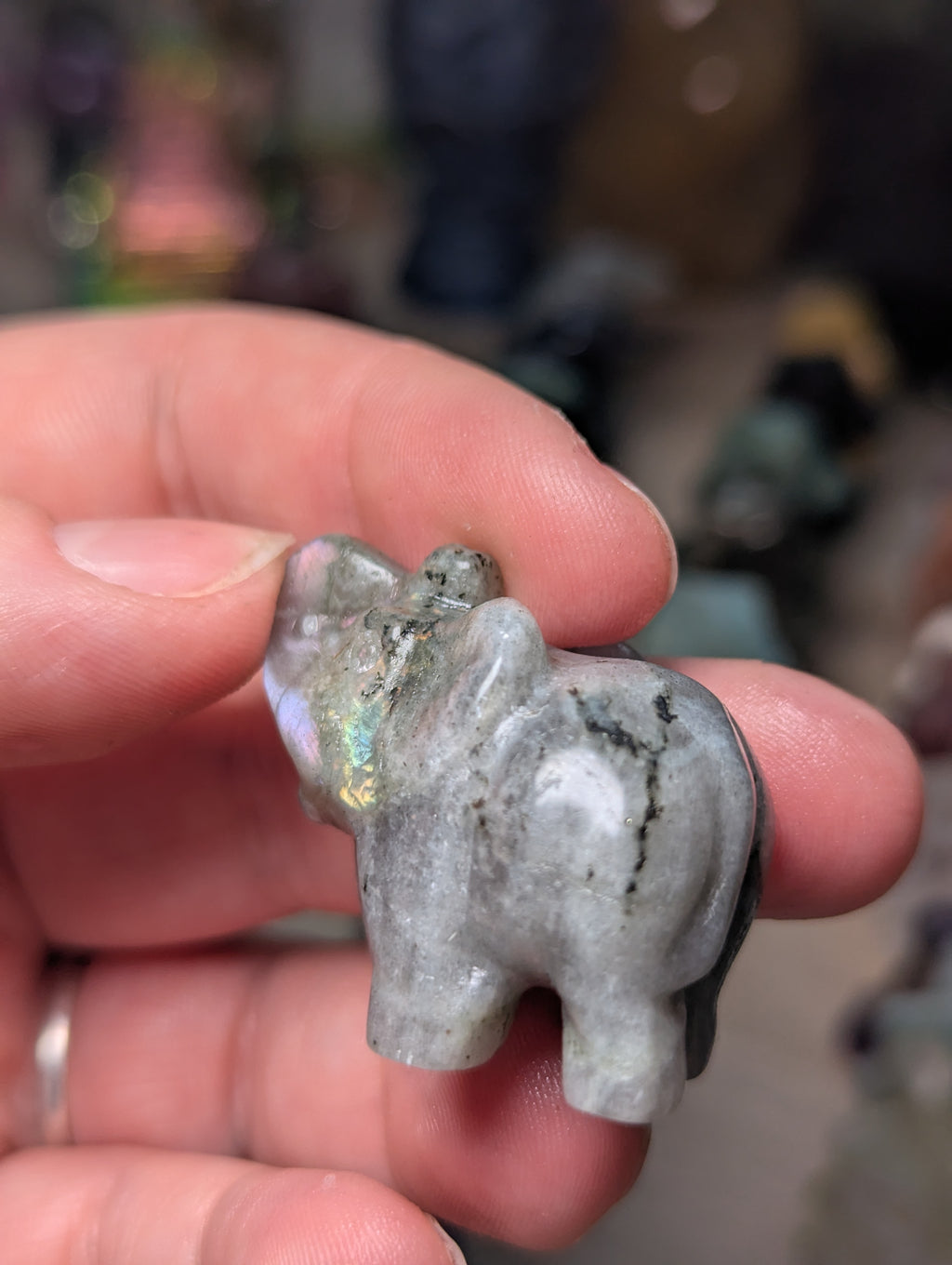Labradorite crystal Elephant carving