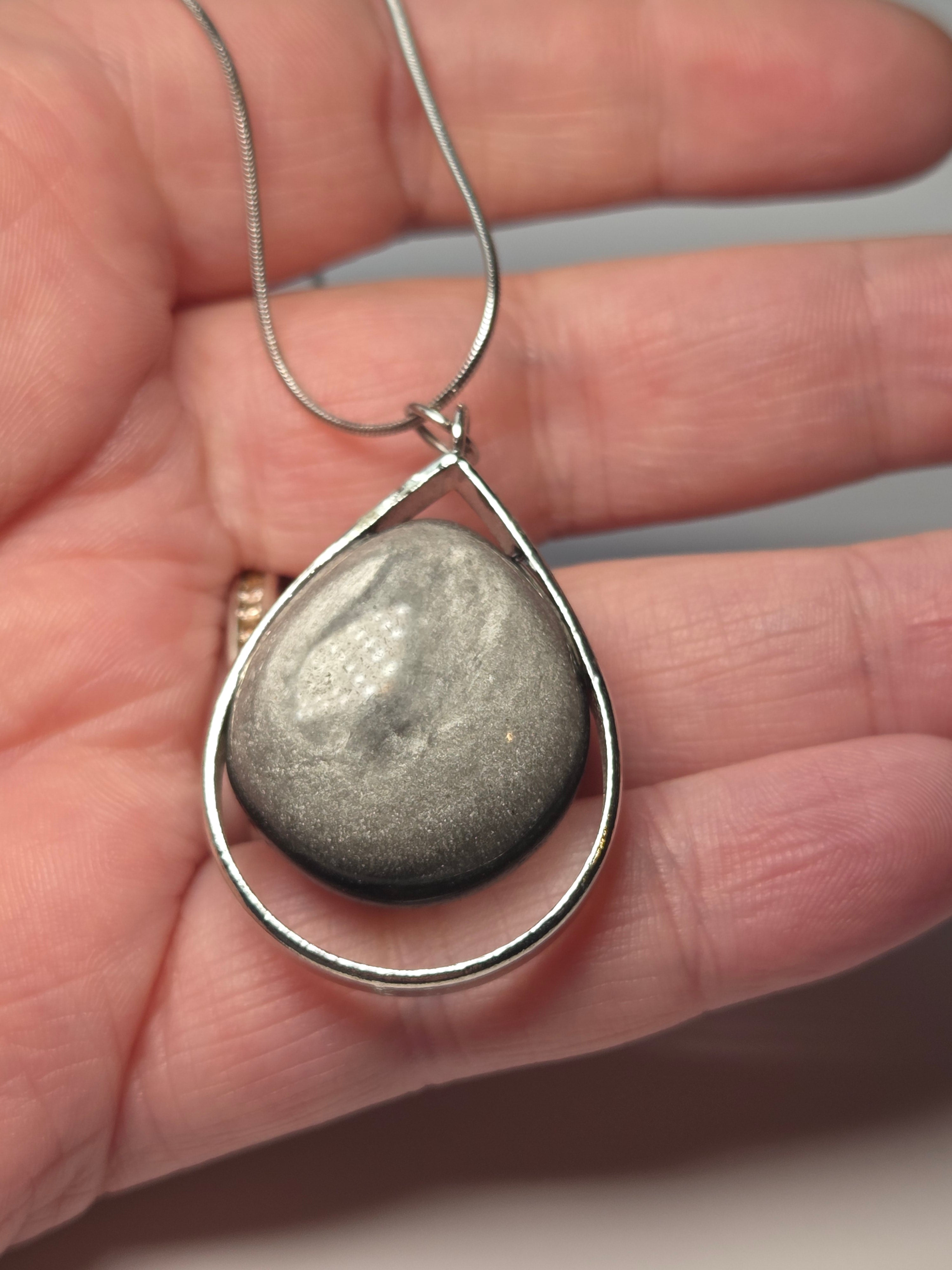 Silver sheen obsidian crystal handmade  necklace
