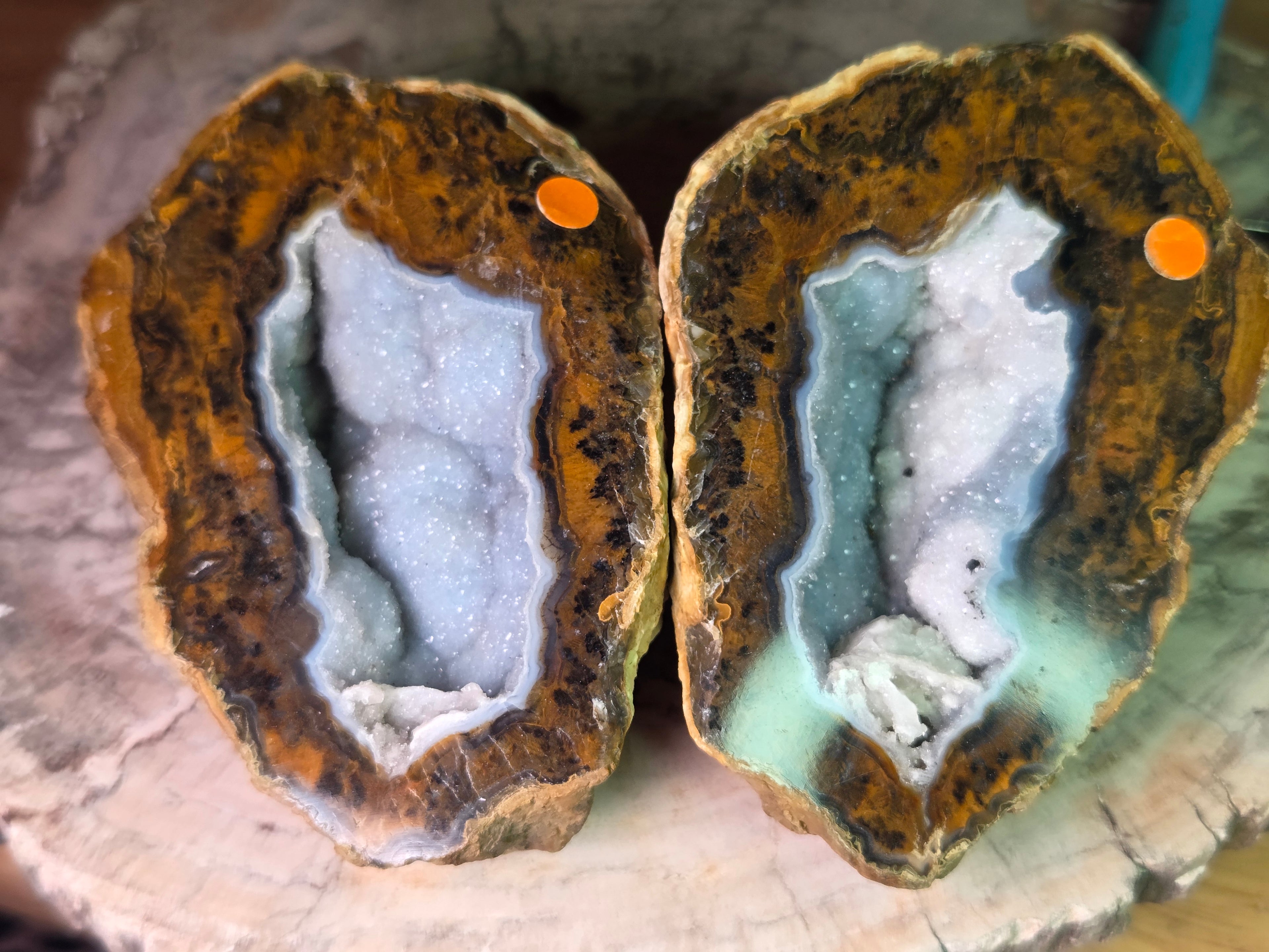 Beautiful  Mongolian polished  pair of Geodes with stands